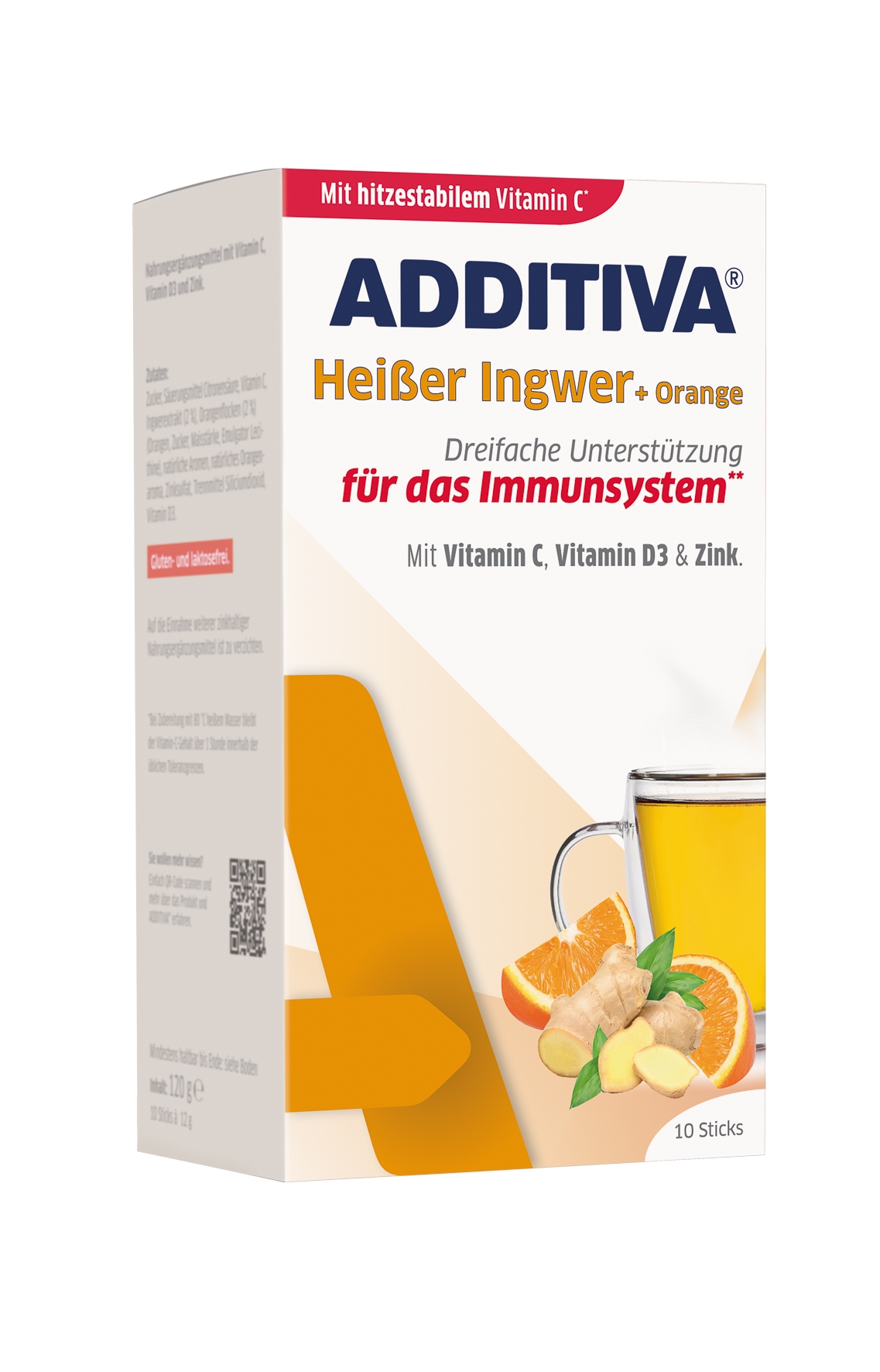 ADDITIVA Karstais ingvers + Apelsīns +  C vitamīns + Cinks + D3 vitamī - Produkta attēls 