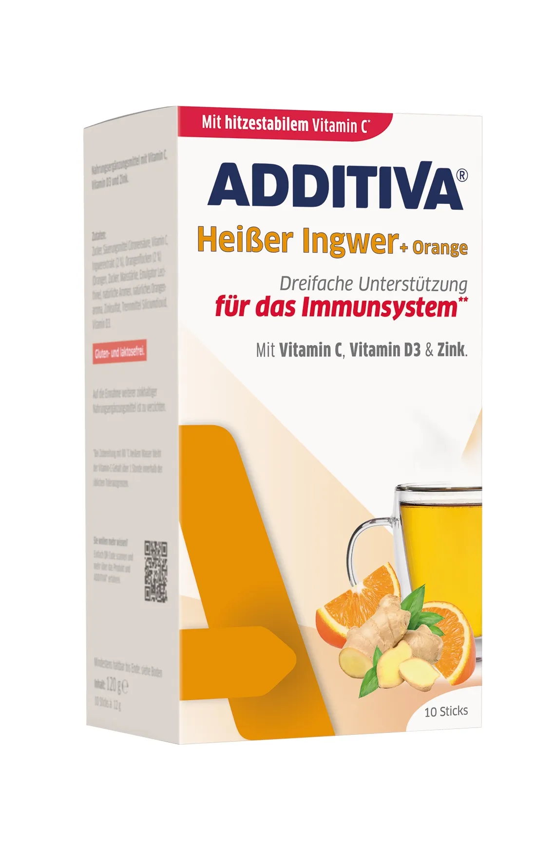 ADDITIVA Karstais ingvers + Apelsīns +  C vitamīns + Cinks + D3 vitamī - Produkta attēls 