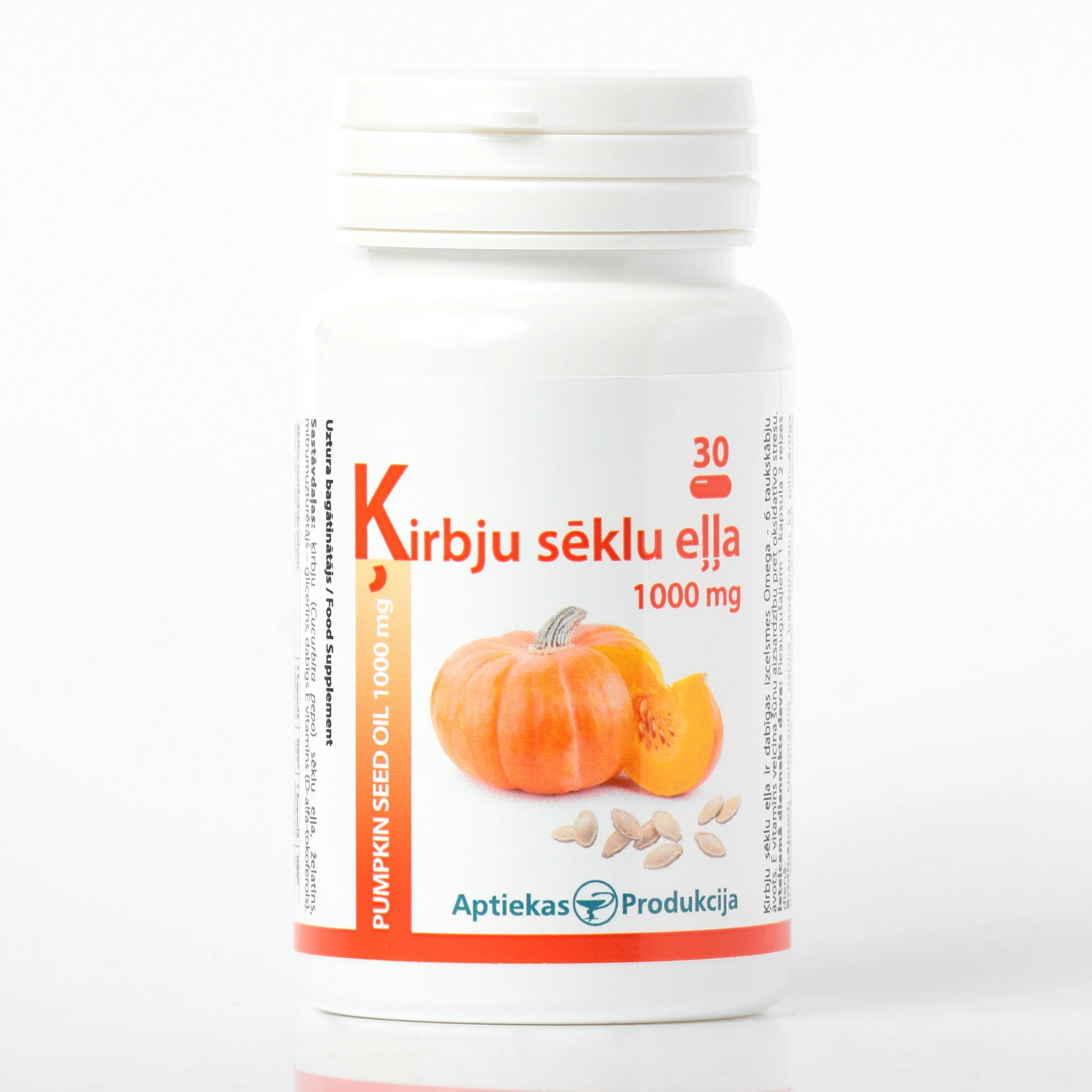 AP Ķirbju sēklu eļļa kapsulas, 1000mg, 30gab - Produkta attēls 