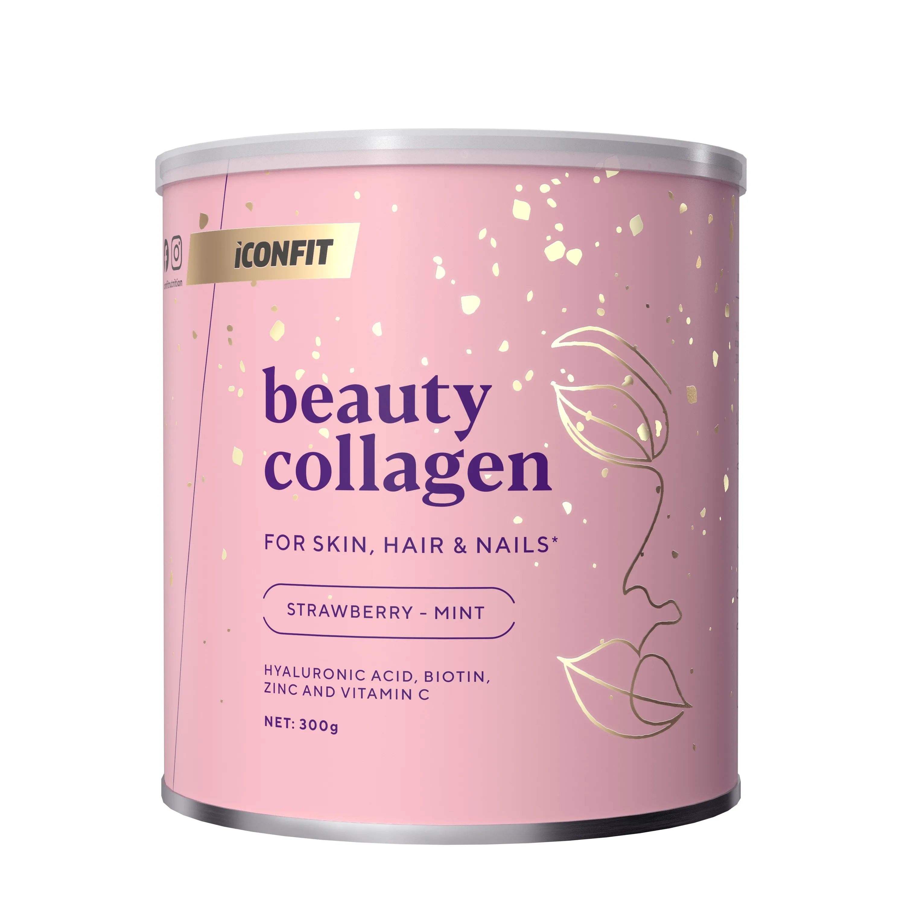 ICONFIT Beauty Collagen (ar zemeņu - piparmētru garšu) pulveris, 300 g. - Produkta attēls 