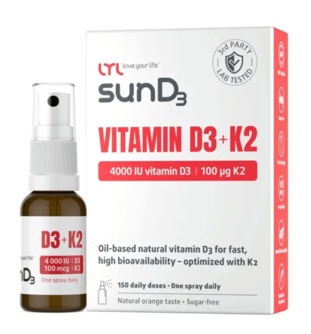 LYL sunD3 D3+K2 | 4000 SV+100 µg (150 devas), sprejs, 15 ml - Produkta attēls 2
