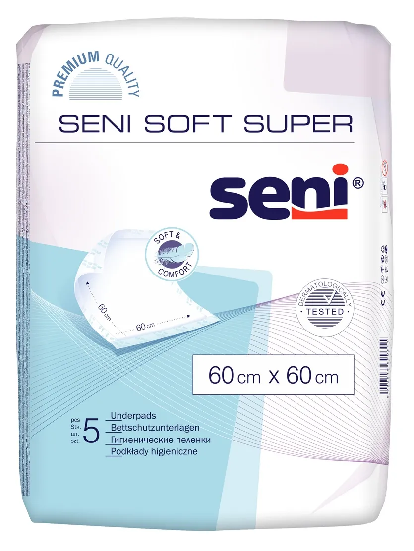 SENI SOFT SUPER absorbējošie paladziņi, 60x60 cm, 5 gab. - Produkta attēls 