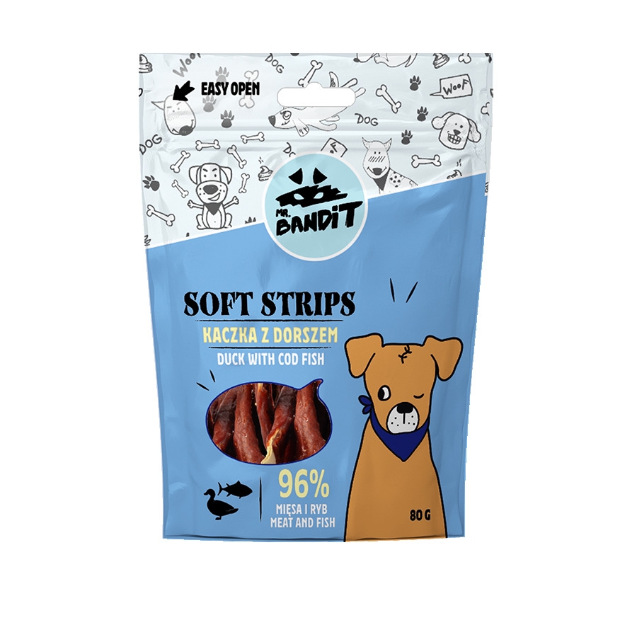 MR.BANDIT SOFT STRIPS DUCK/FISH 80G PĪLES/ZIVS STRĒMELES /7790 - Produkta attēls 
