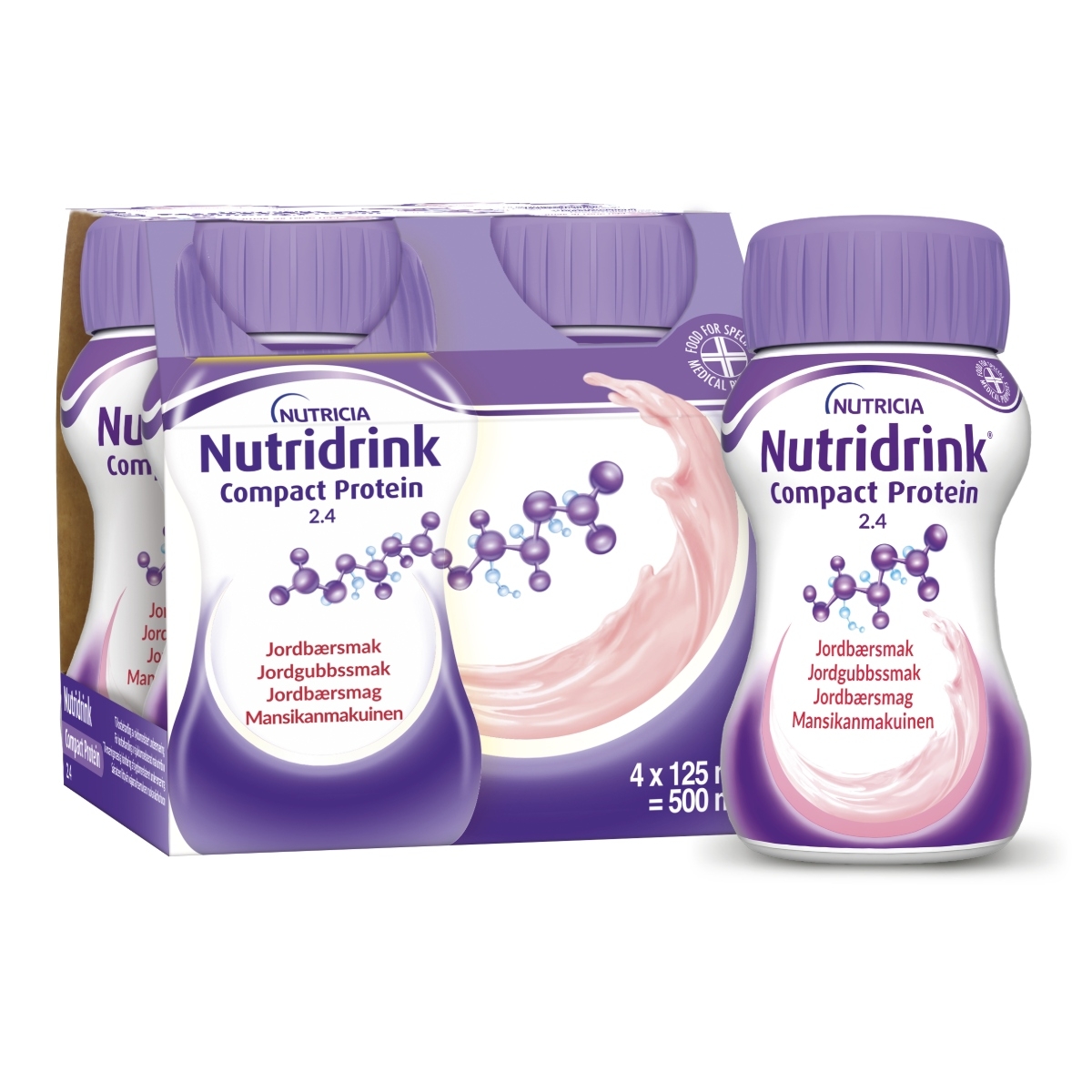 NUTRIDRINK Protein ar zemeņu garšu 125 ml, 4 gab - Produkta attēls 