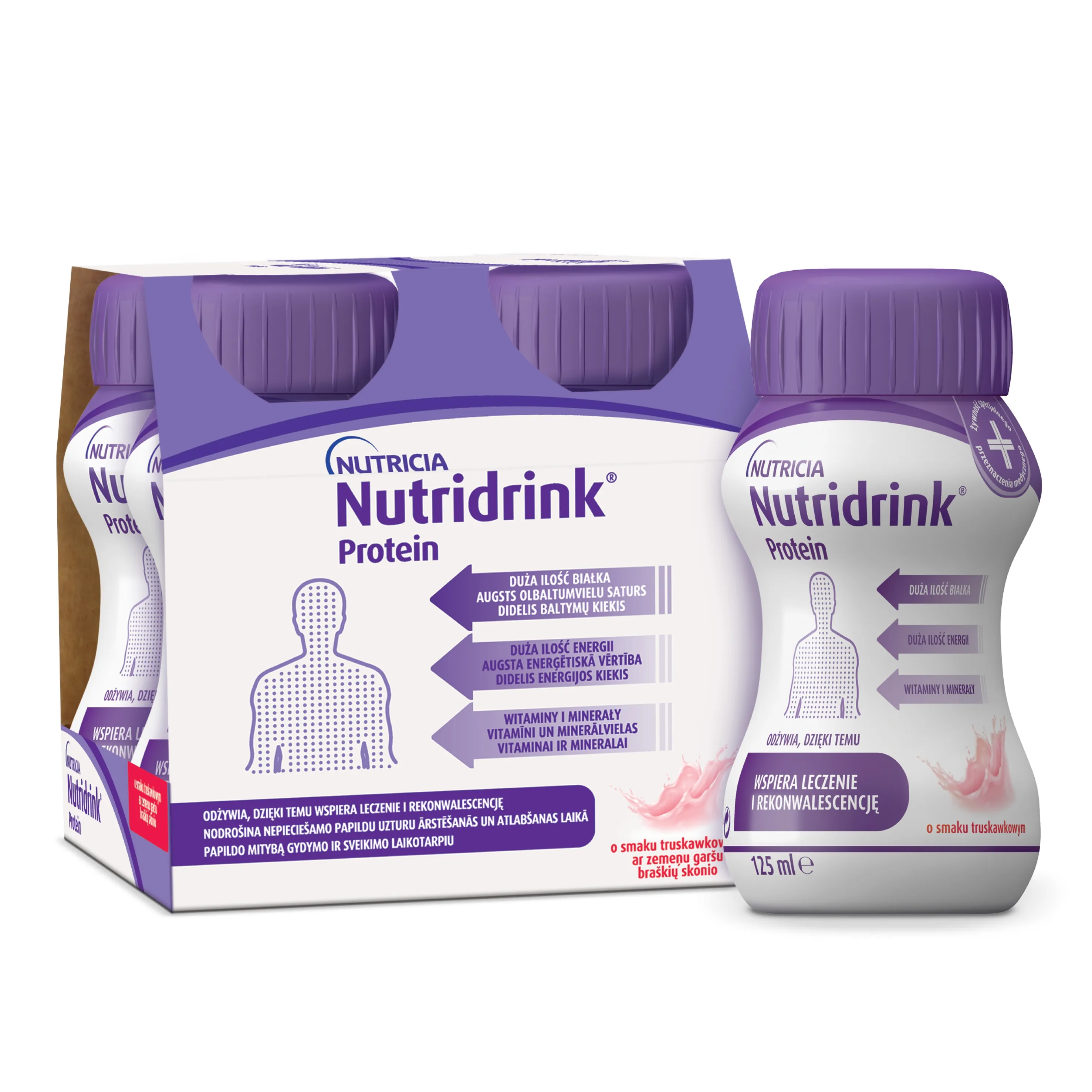 NUTRIDRINK Protein ar zemeņu garšu 125 ml, 4 gab - Produkta attēls 