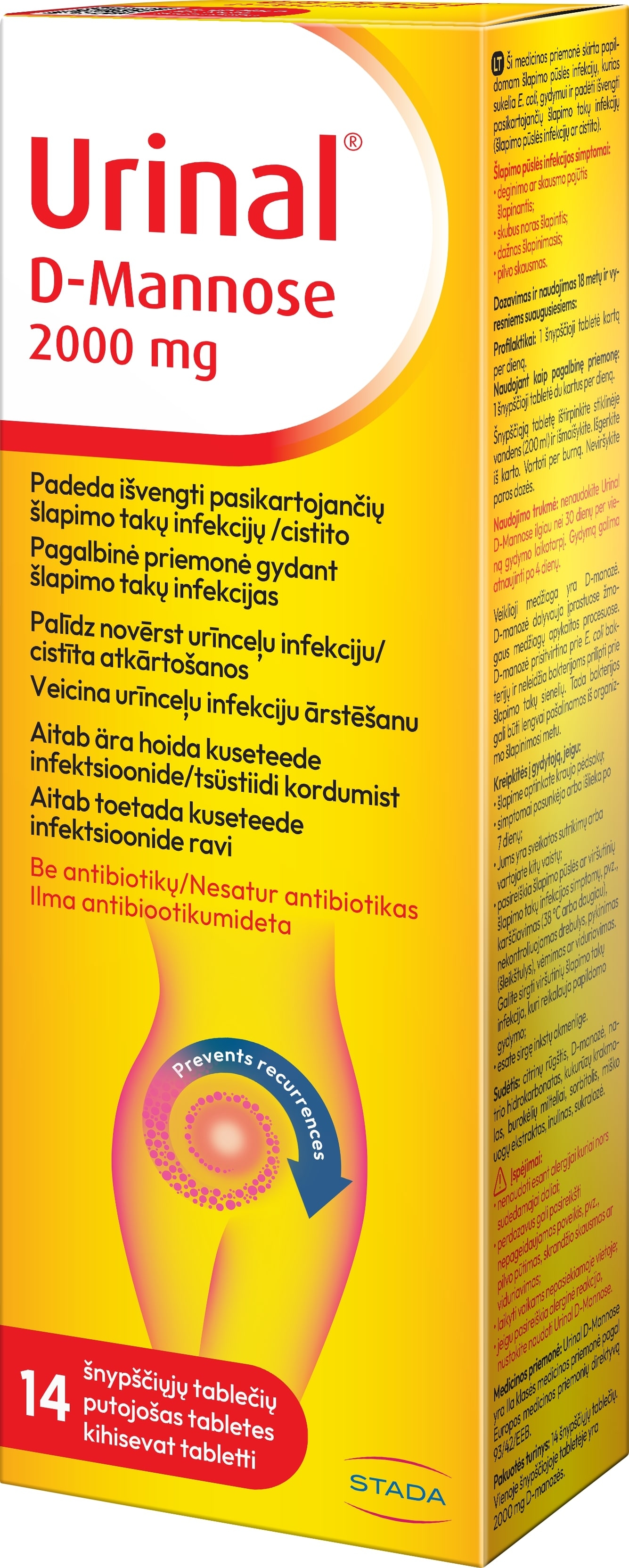 URINAL D Mannose putojošas tabletes, 14 gab. - Produkta attēls 