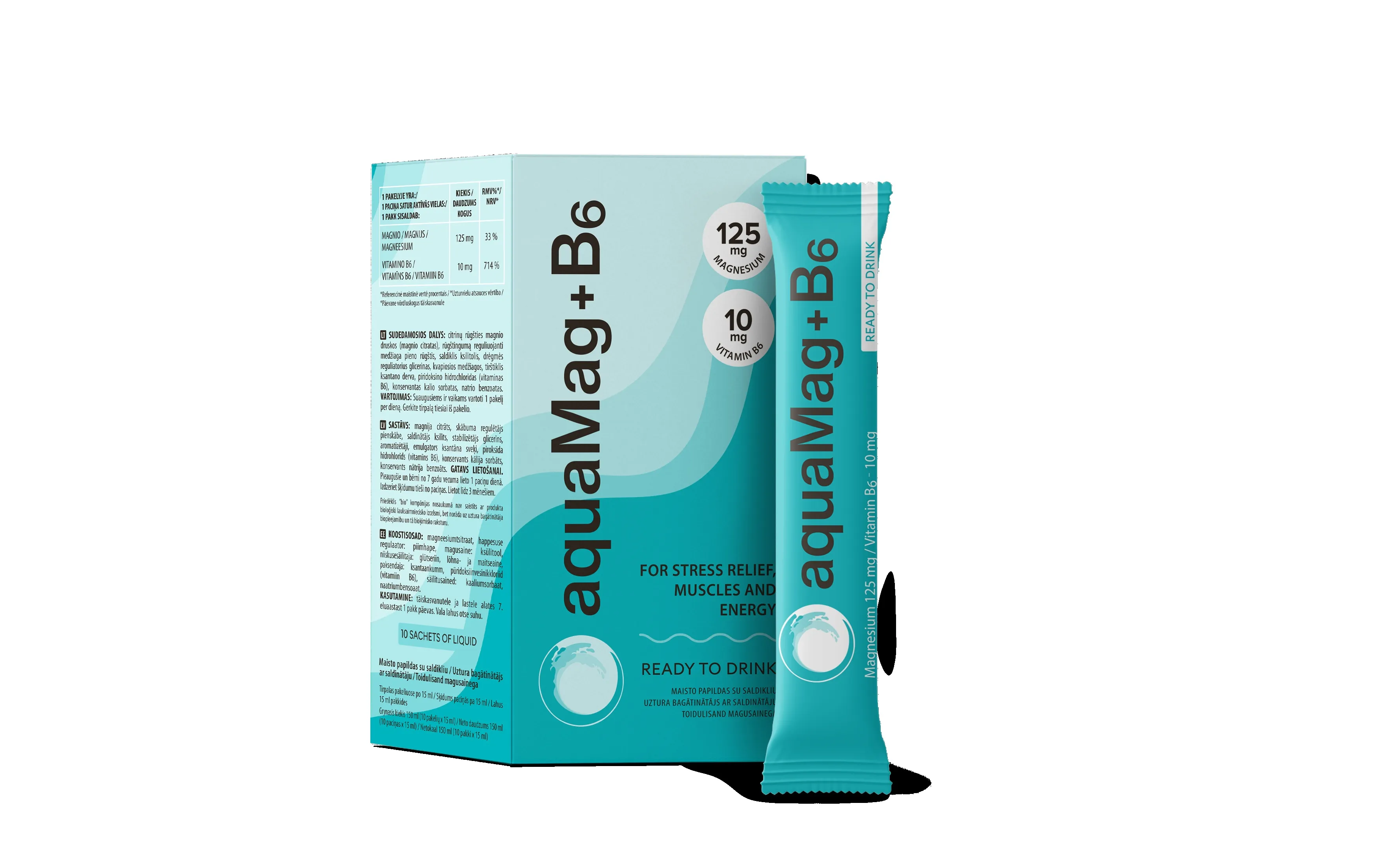 AQUA Mag + B6 šķīdums paciņās, 10 gab - Produkta attēls 