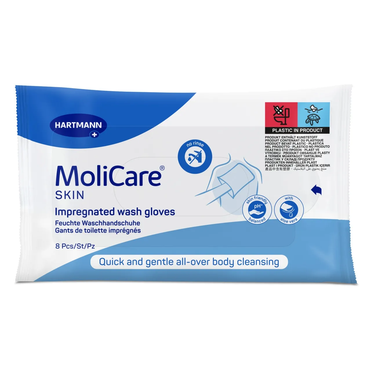 MOLICARE Skin mazgāšanas cimdi, 8 gab - Produkta attēls 