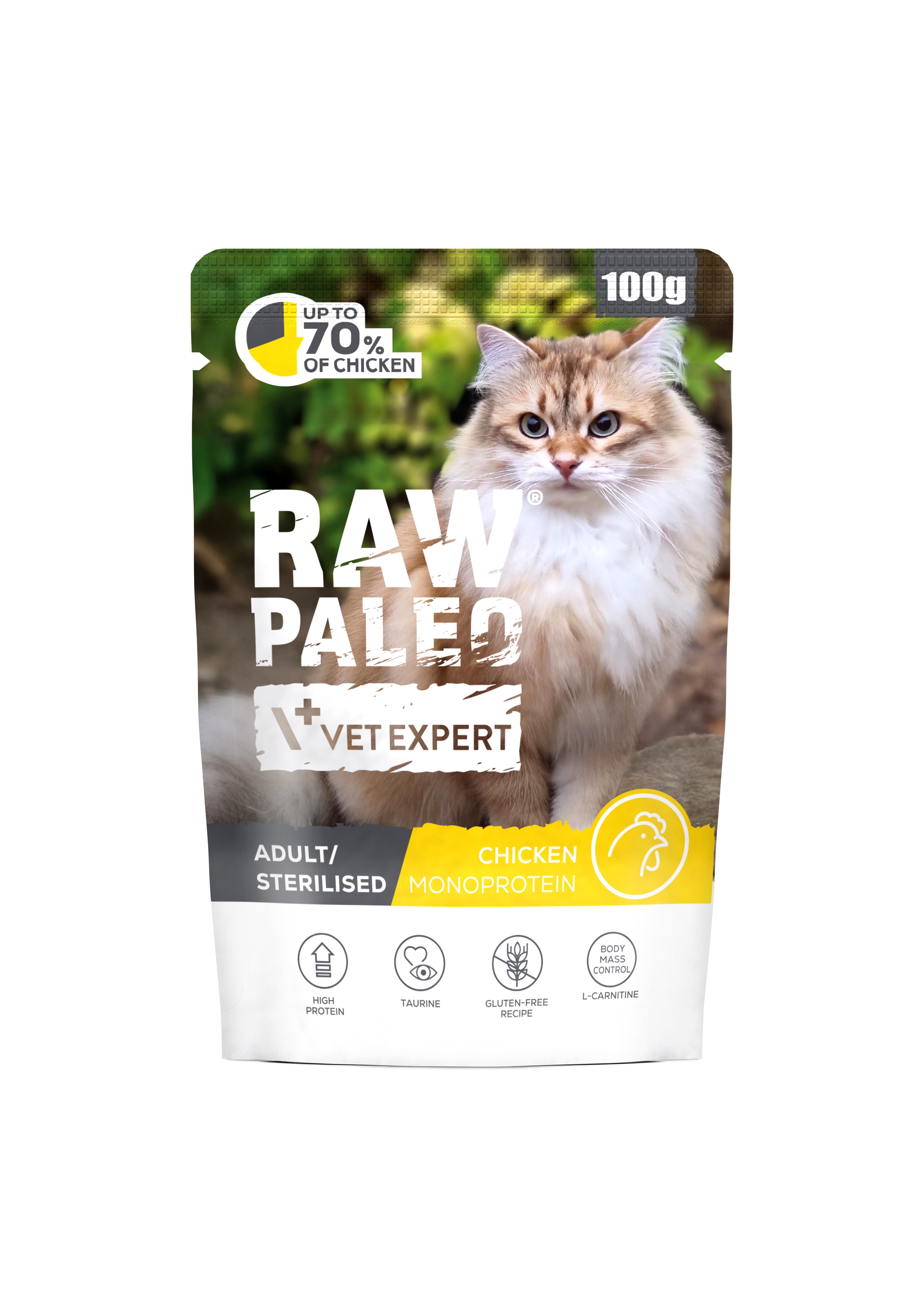 RAW PALEO KAĶU PAC STERILISED VISTA 100G - Produkta attēls 