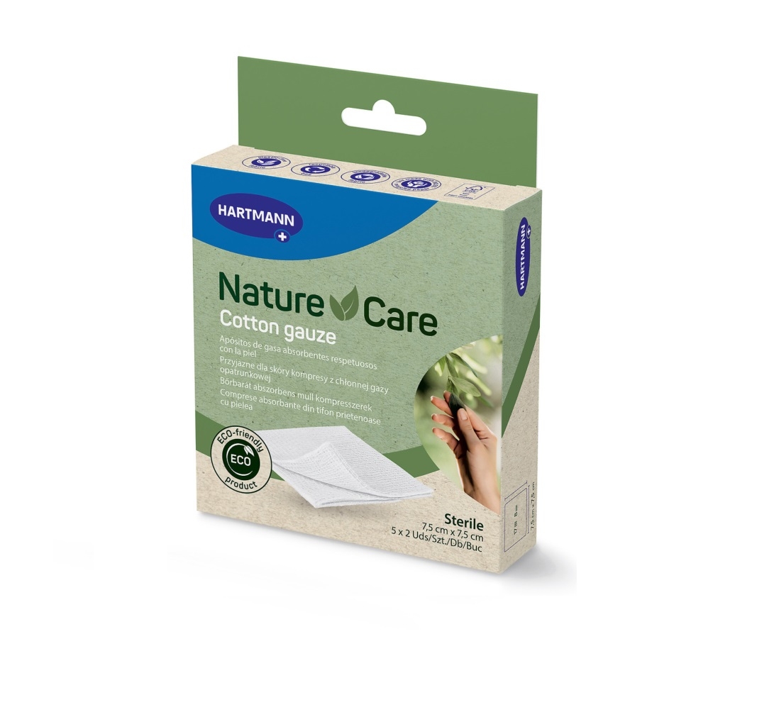 NATURE CARE sterila marles salvete (7.5 x 7.5 cm), 5 x 2 gab - Produkta attēls 