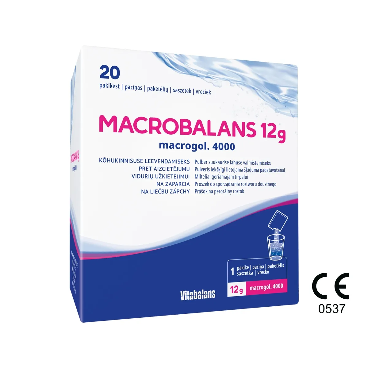 MACROBALANS 12 g Macrogol 4000 pulveris, 20 gab. - Produkta attēls 