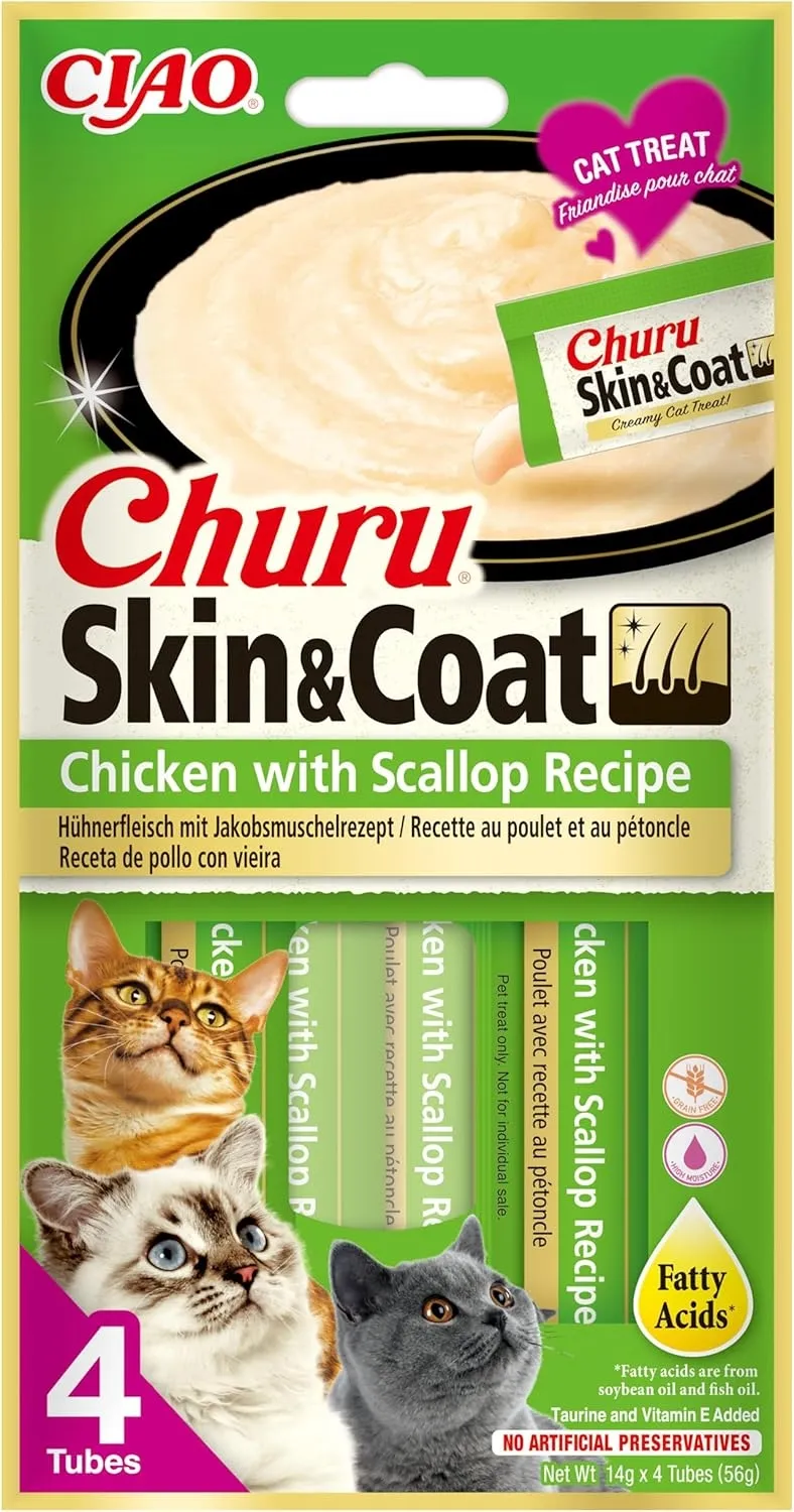 Churu Skin&Coat biezenis kaķiem, vista&ķemmītes 56g (14gx4) N12 - Produkta attēls 