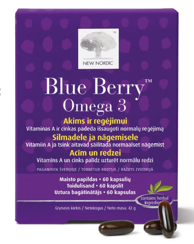 NEW NORDIC Blue Berry Omega 3 kapsulas, 60 gab. - Produkta attēls 