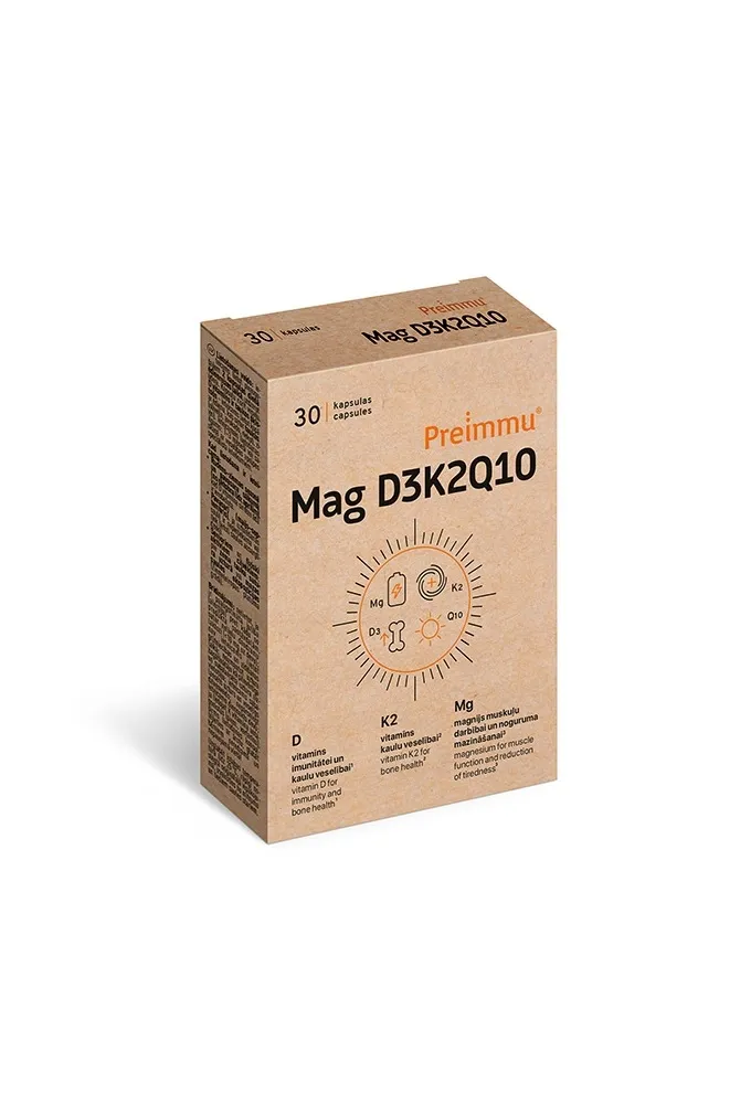 PREIMMU Mag D3+K2+Q10 kapsulas, 30 gab - Produkta attēls 
