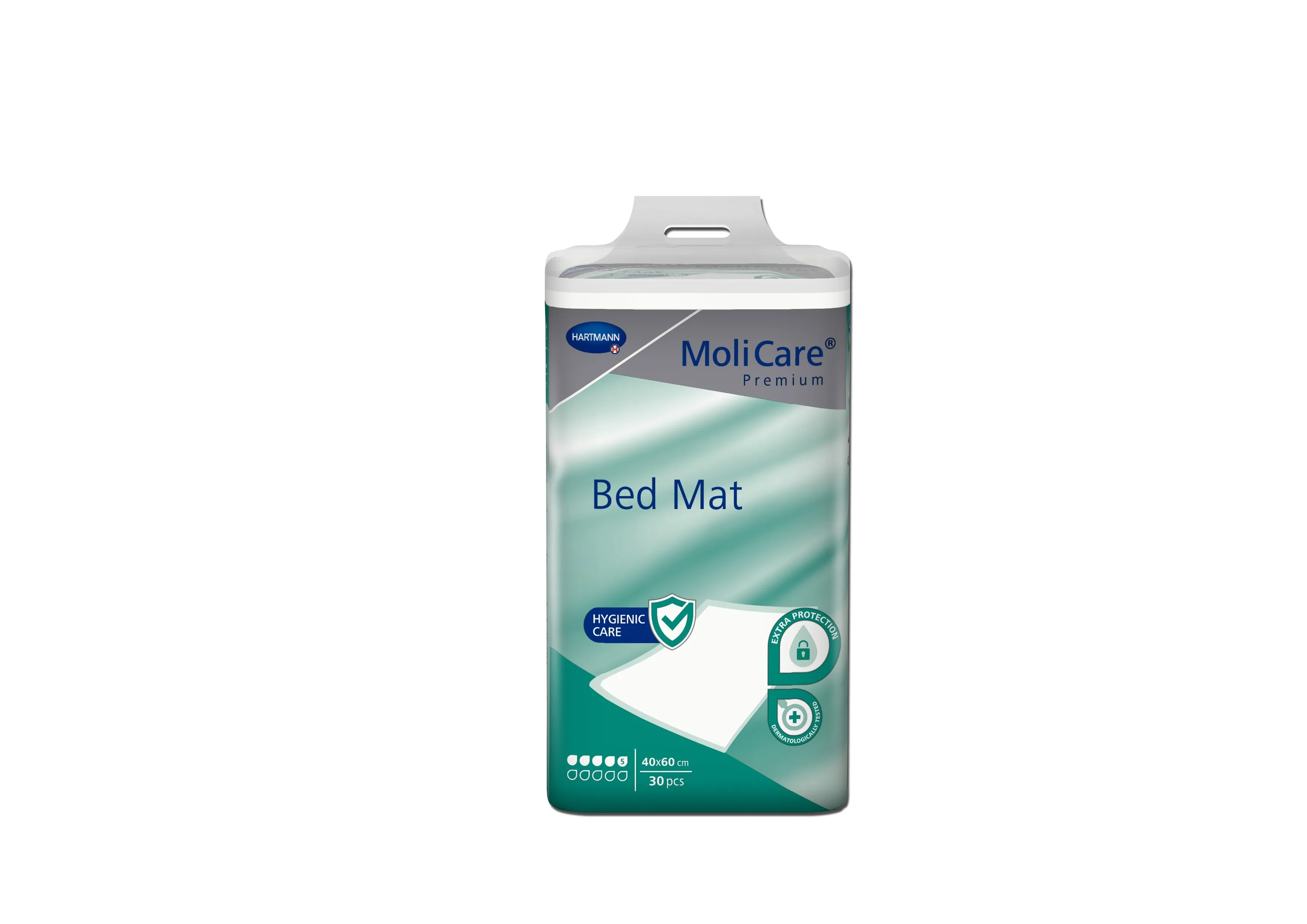 MOLICARE Prem Bed Mat palagi (5 piles, 40 x 60 cm), 30 gab - Produkta attēls 