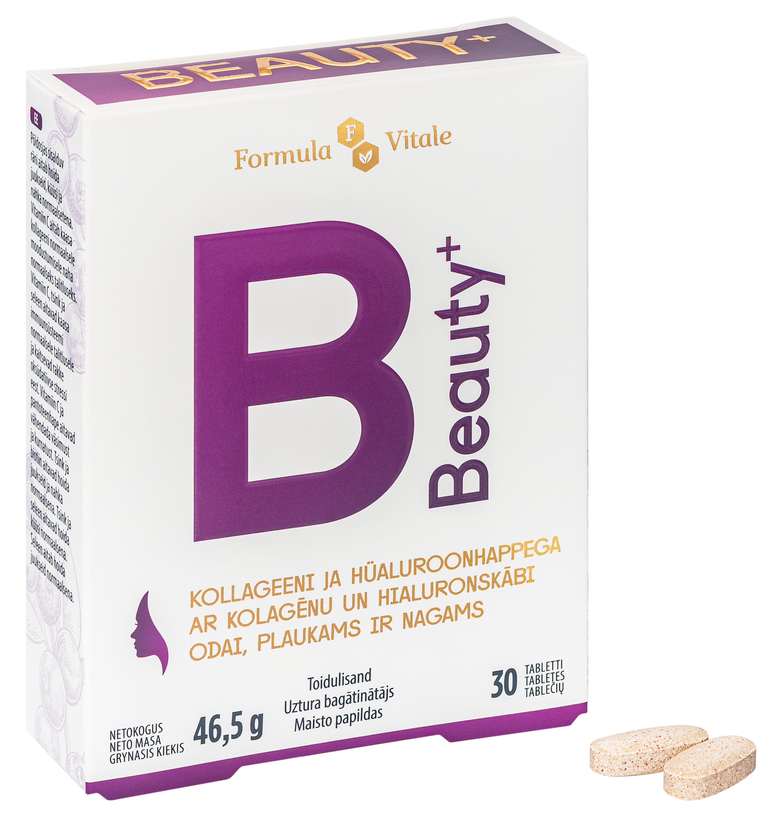 FORMULA VITALE Beauty+ ar kolagēnu tabletes, 30 gab. - Produkta attēls 