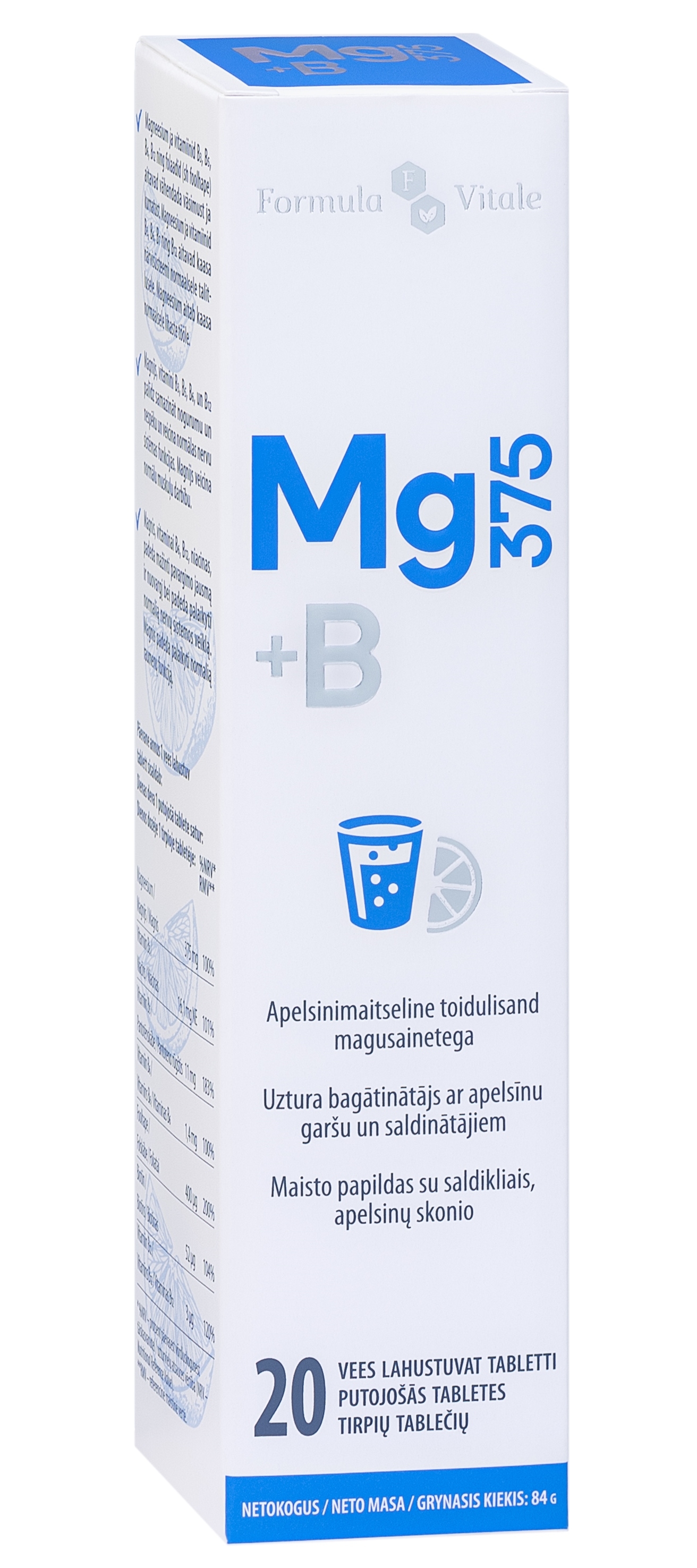 FORMULA VITALE Magnijs + B Vitamīns putojošas tabletes, 20 gab. - Produkta attēls 