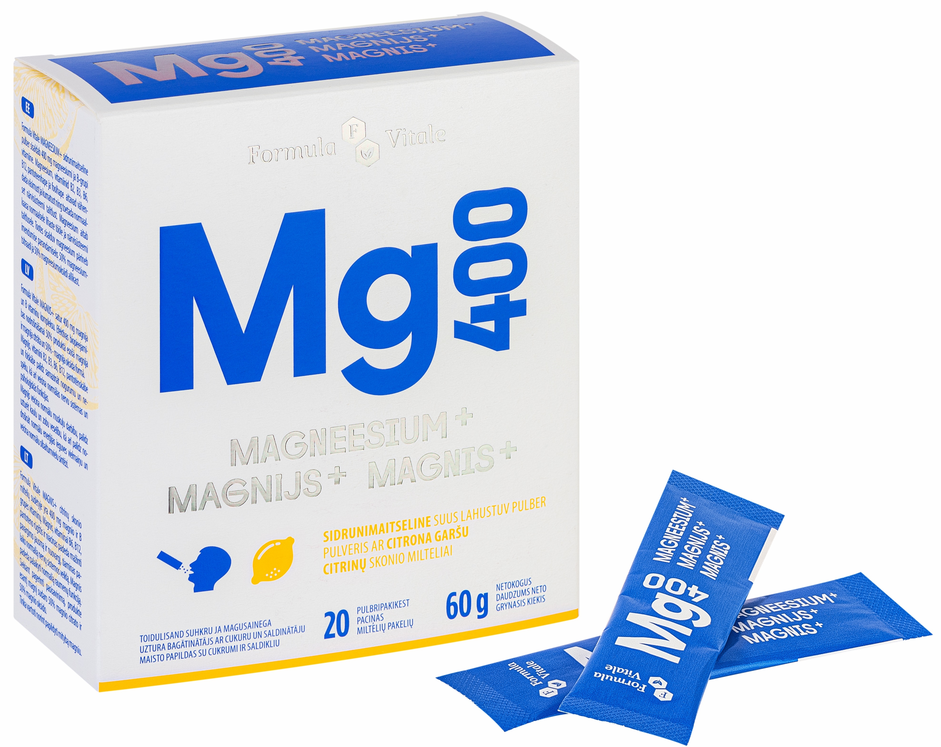 FORMULA VITALE Magnijs+ ar citrona garšu granulas, 20 gab. - Produkta attēls 