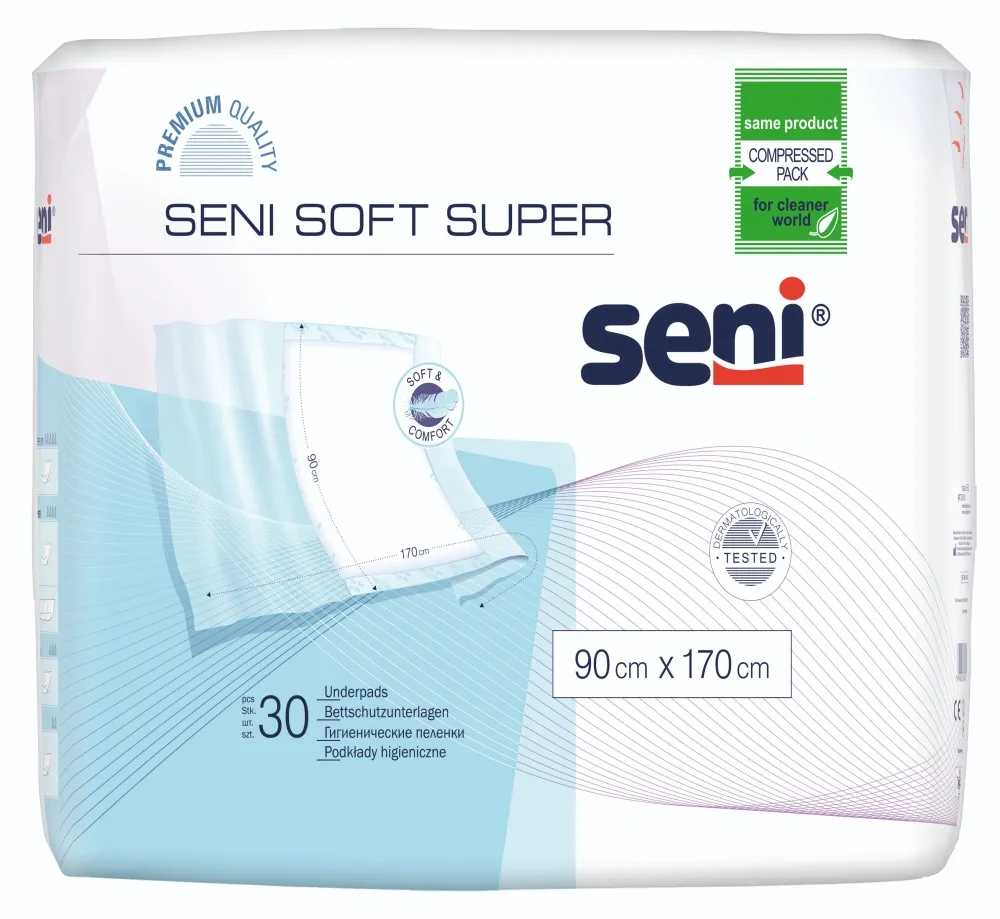SENI SOFT SUPER absorbējošie paladziņi, 90x170 cm, 30 gab. - Produkta attēls 