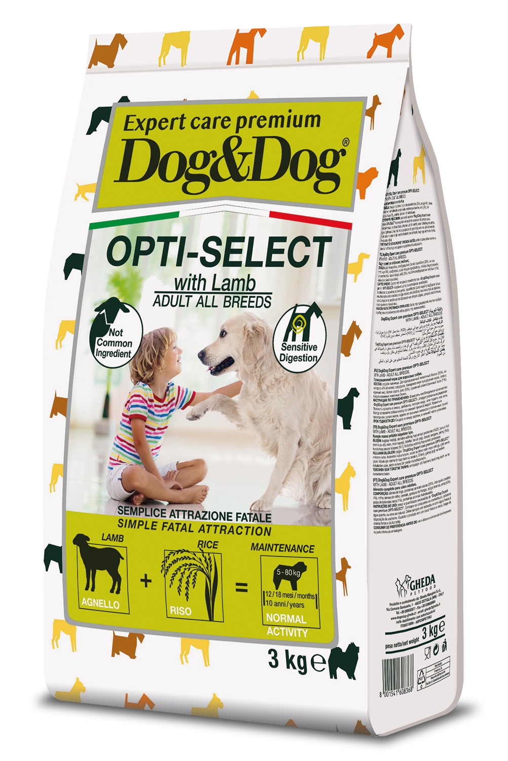 Gheda Dog&Dog Opti-Select suņu sausā barība ar jēru, 3kg - Produkta attēls 