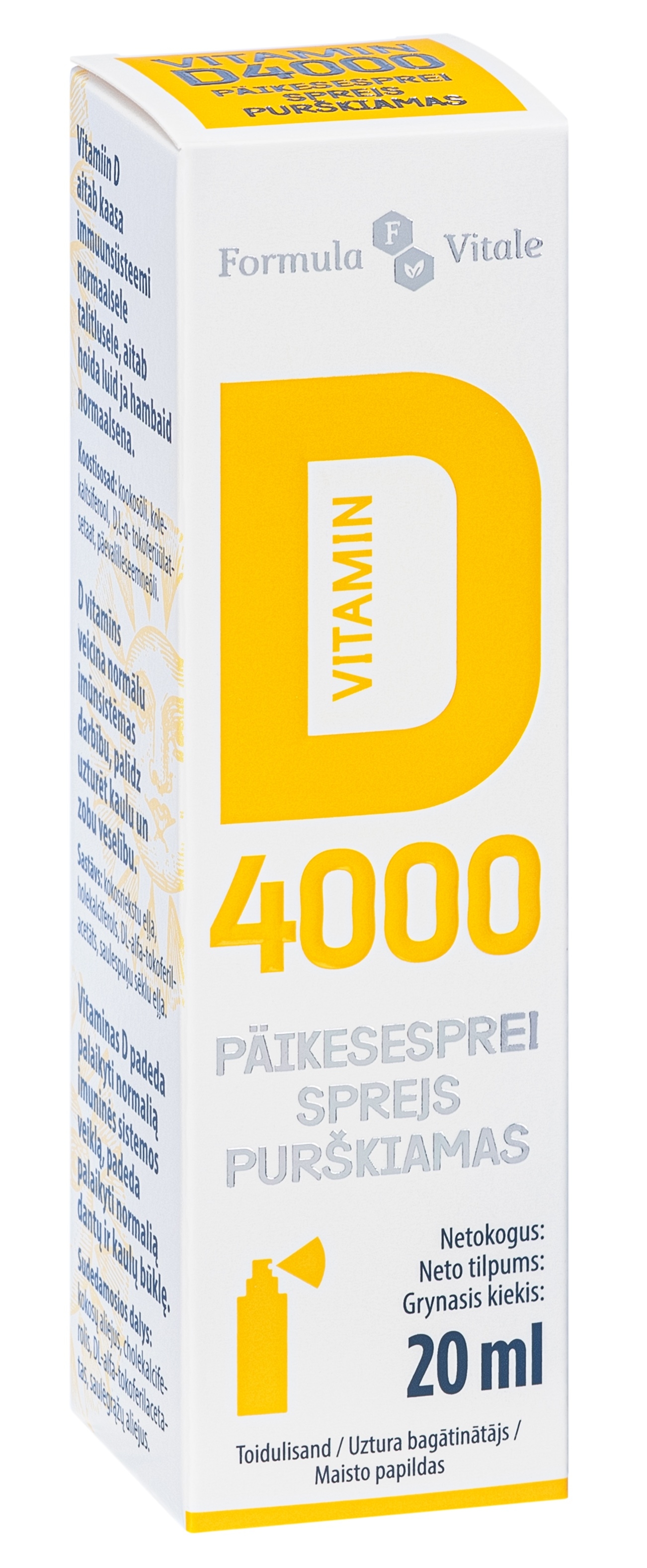 FORMULA VITALE D Vitamīns (4000 IU) sprejs, 20 ml. - Produkta attēls 