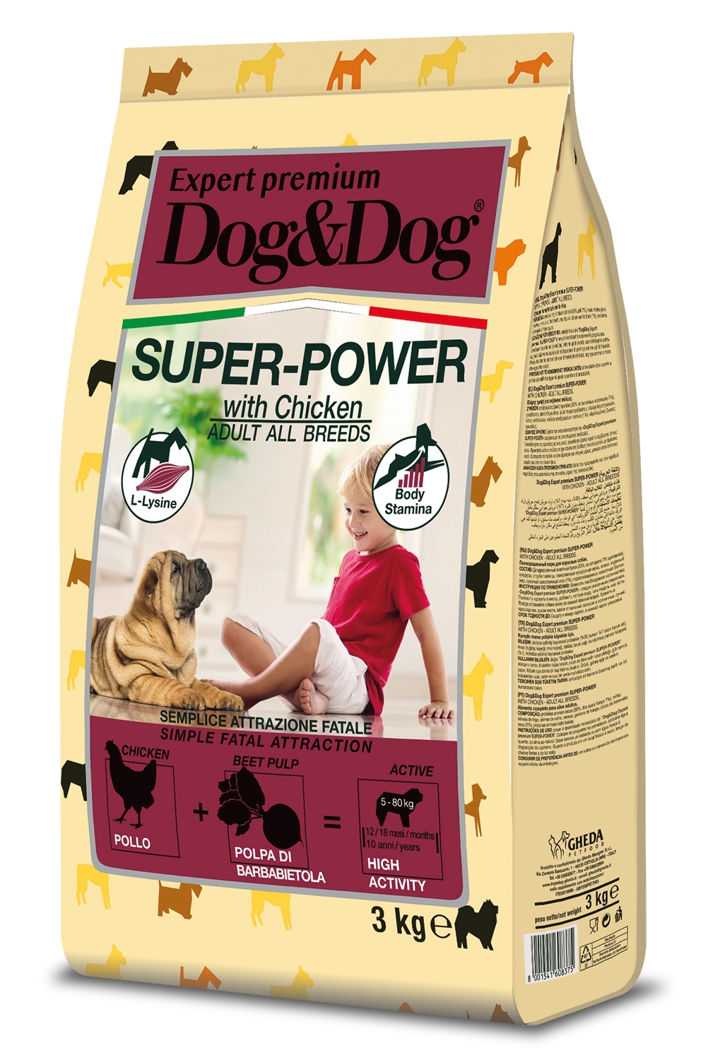 Gheda Dog&Dog Super-Power suņu sausā barība ar vistu, 3kg - Produkta attēls 
