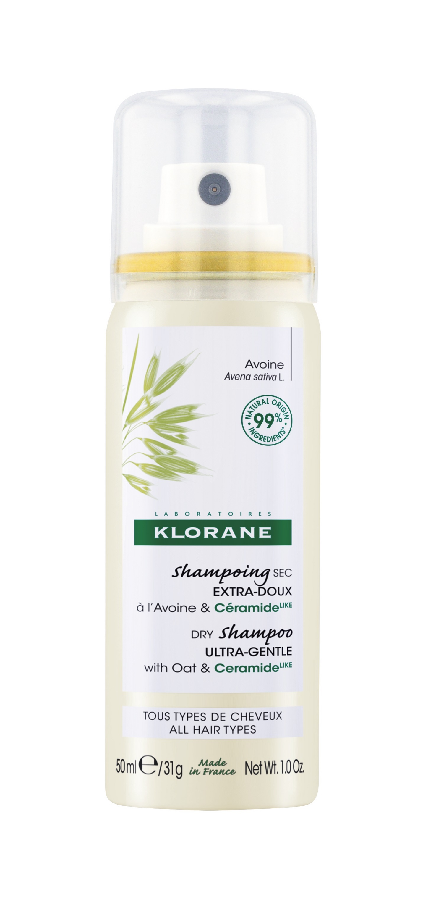 KLORANE sausais šampūns ar auzām un keramīdu, 50ml - Produkta attēls 