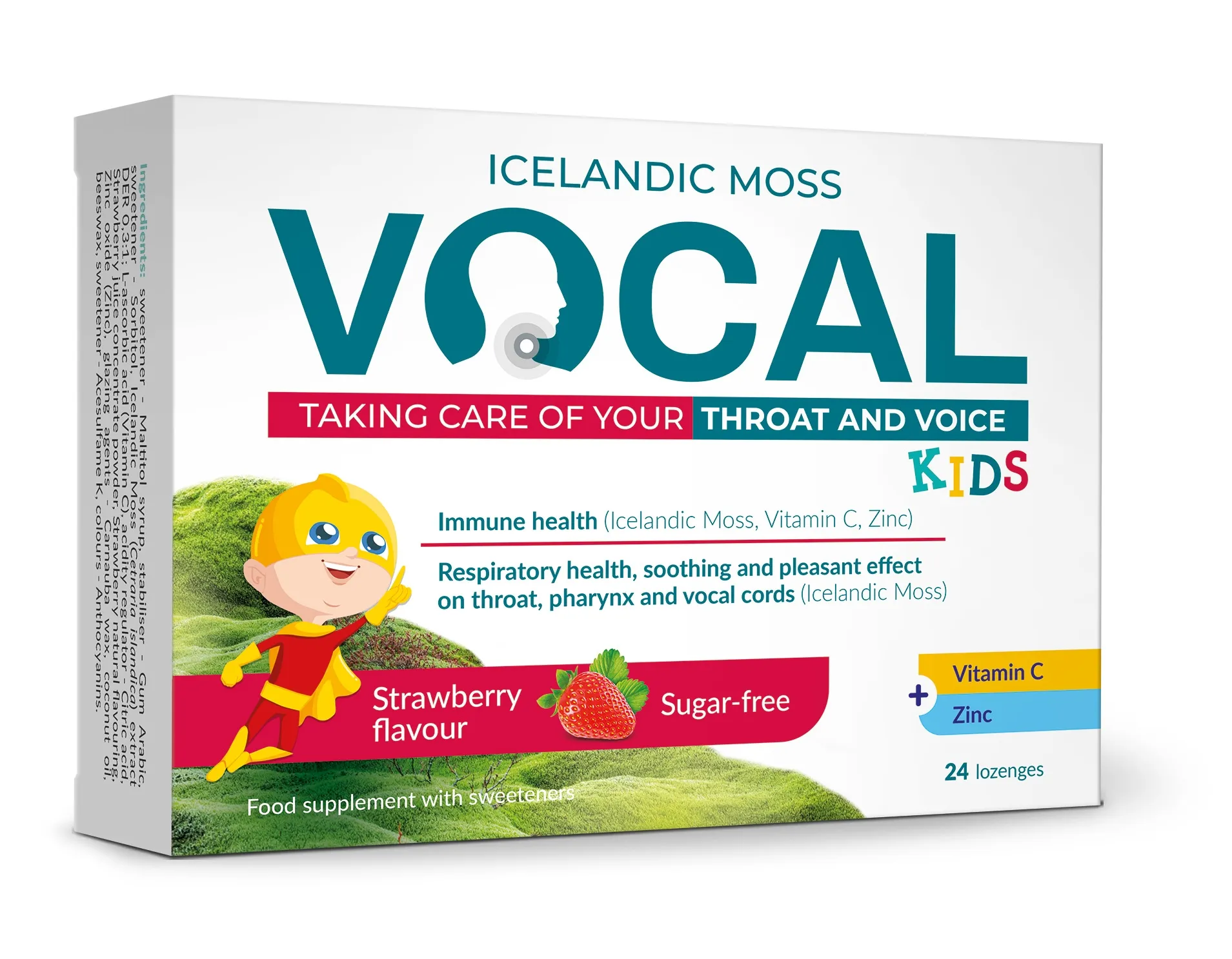 VOCAL Kids sūkājamās pastilas ar zemeņu garšu, 24 gab. - Produkta attēls 