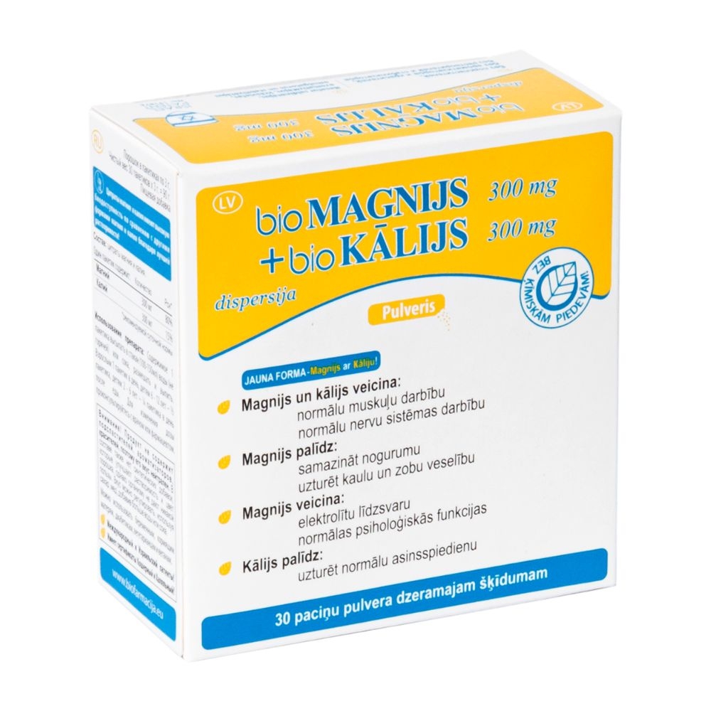 bioMAGNIJS 300 mg + bioKālijs 300 mg pulveris (bojāts iepakojums), 30 - Produkta attēls 