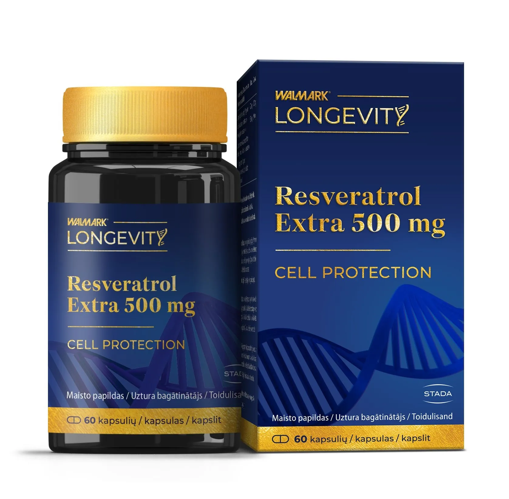 WALMARK Longevity Resveratrol Extra 500 mg kapsulas, 60 gab - Produkta attēls 
