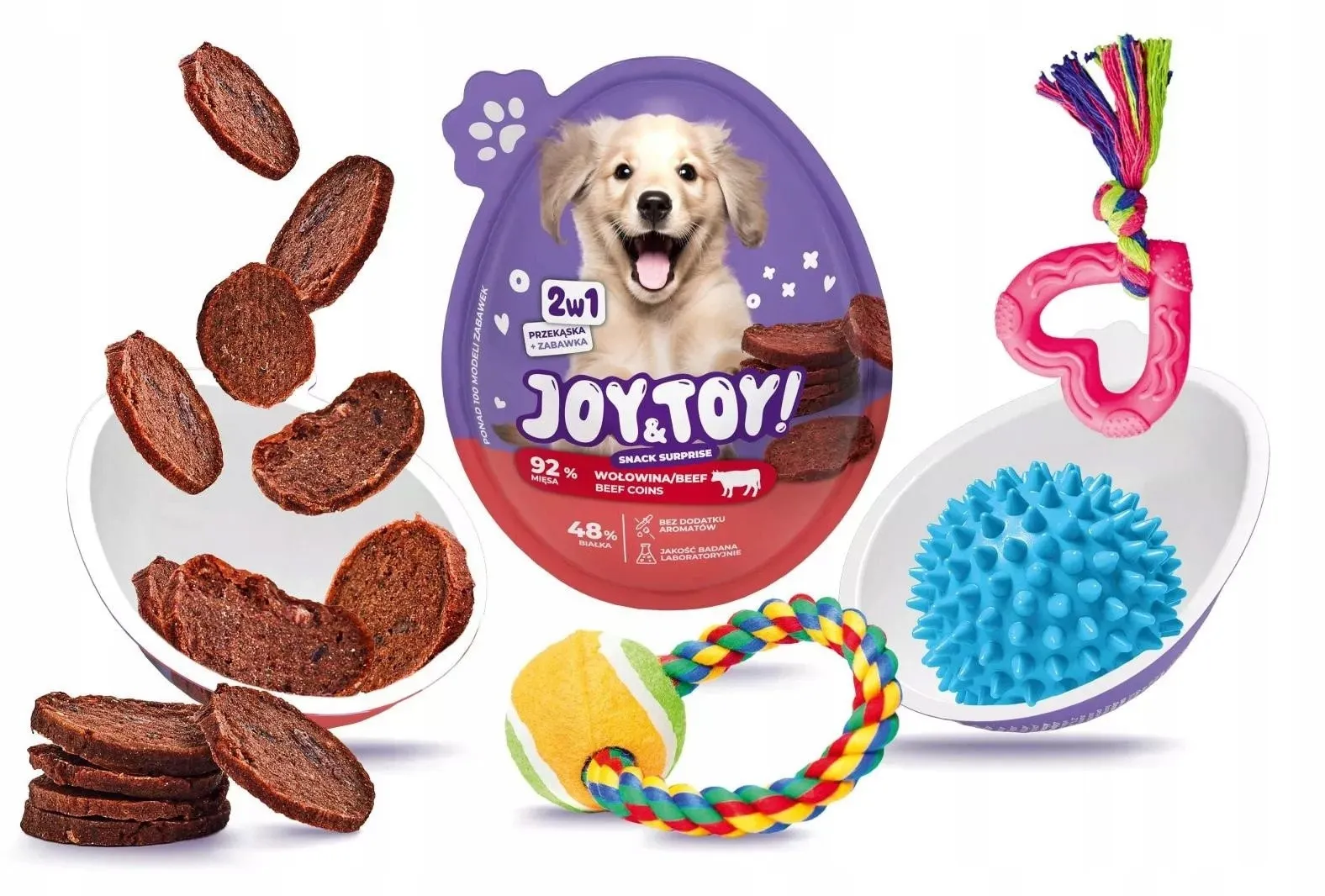 Joy&Toy! 2-1 pārsteiguma ola, kārums ar liellopa garšu +rotaļl.suņiem - Produkta attēls 