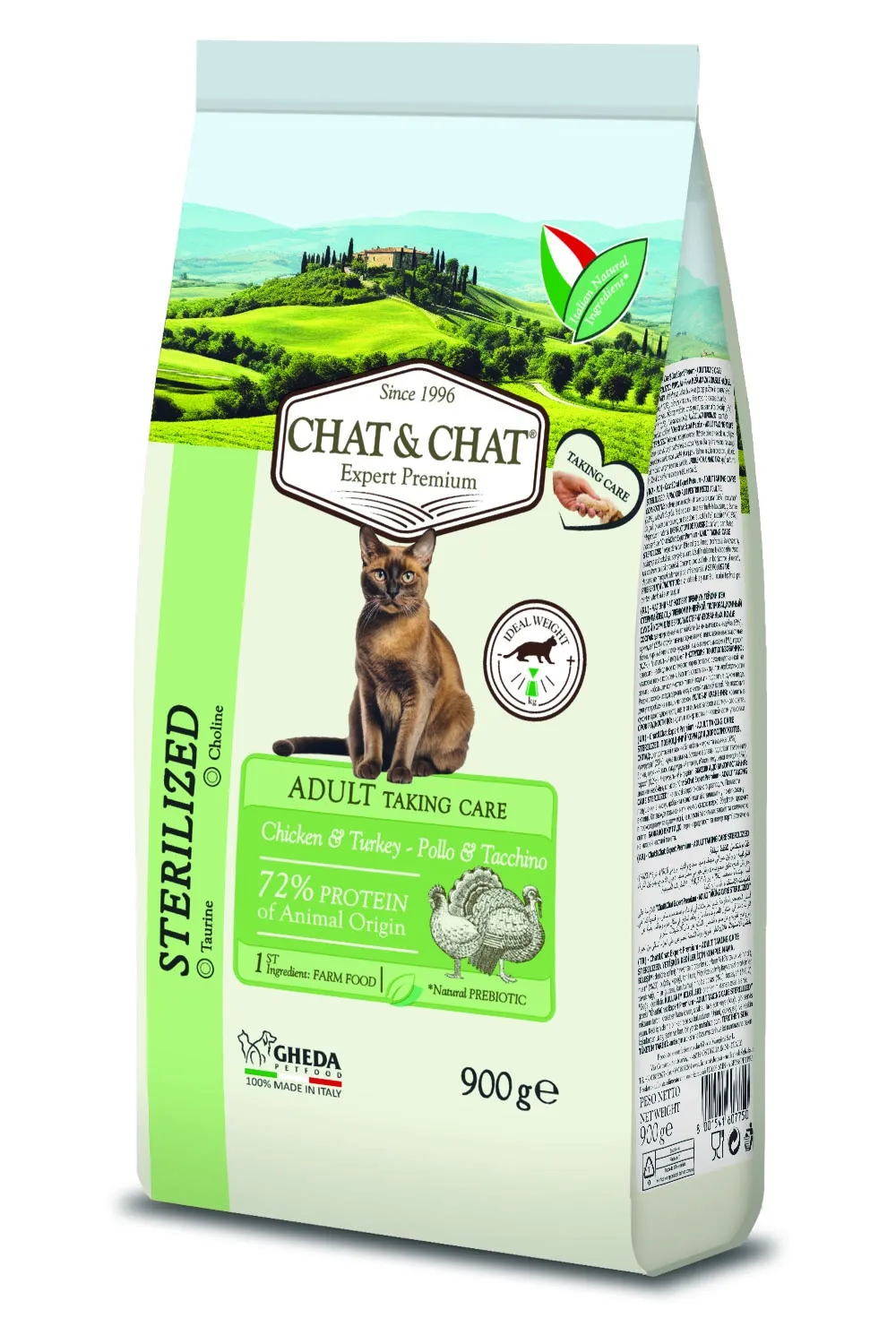 Gheda Chat&Chat Sterilizētiem kaķiem ar vistu un tītara gaļu, 900g - Produkta attēls 