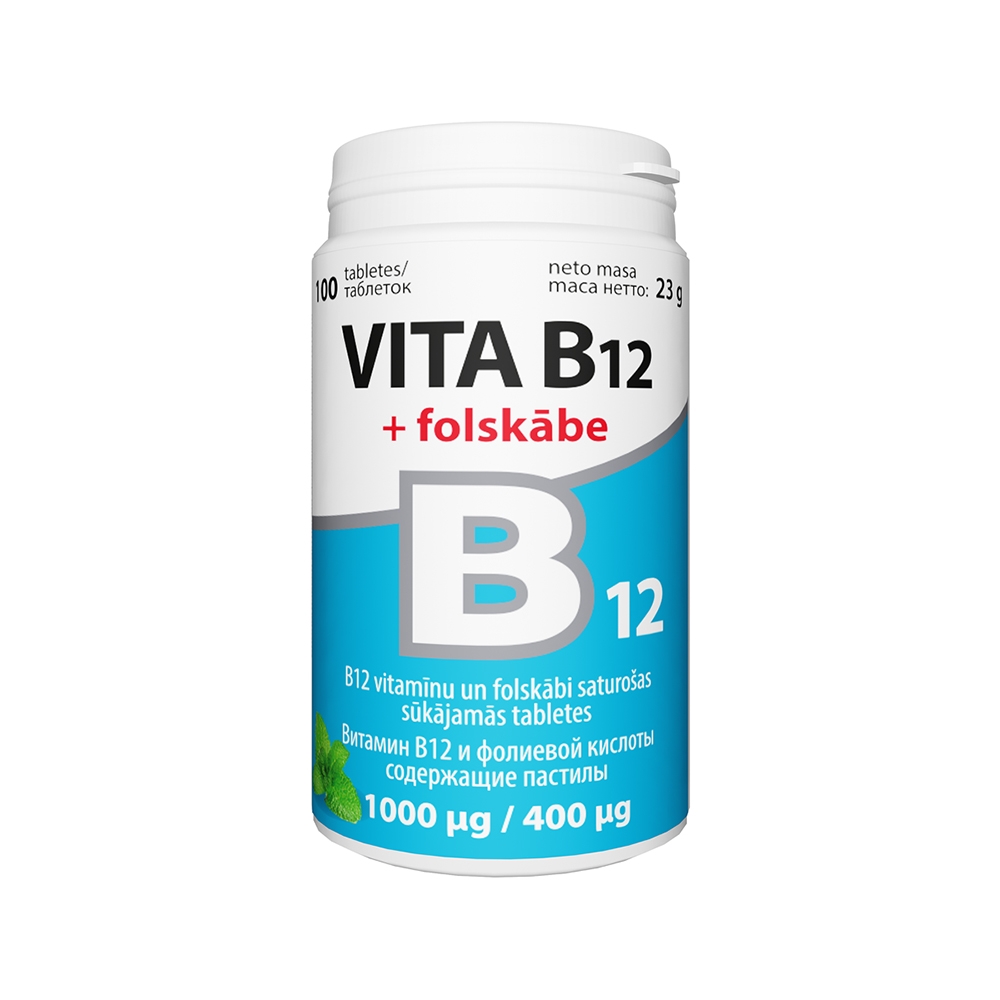 Vita-B12 + folskabe sūk.tabletes, 100 gab - Produkta attēls 