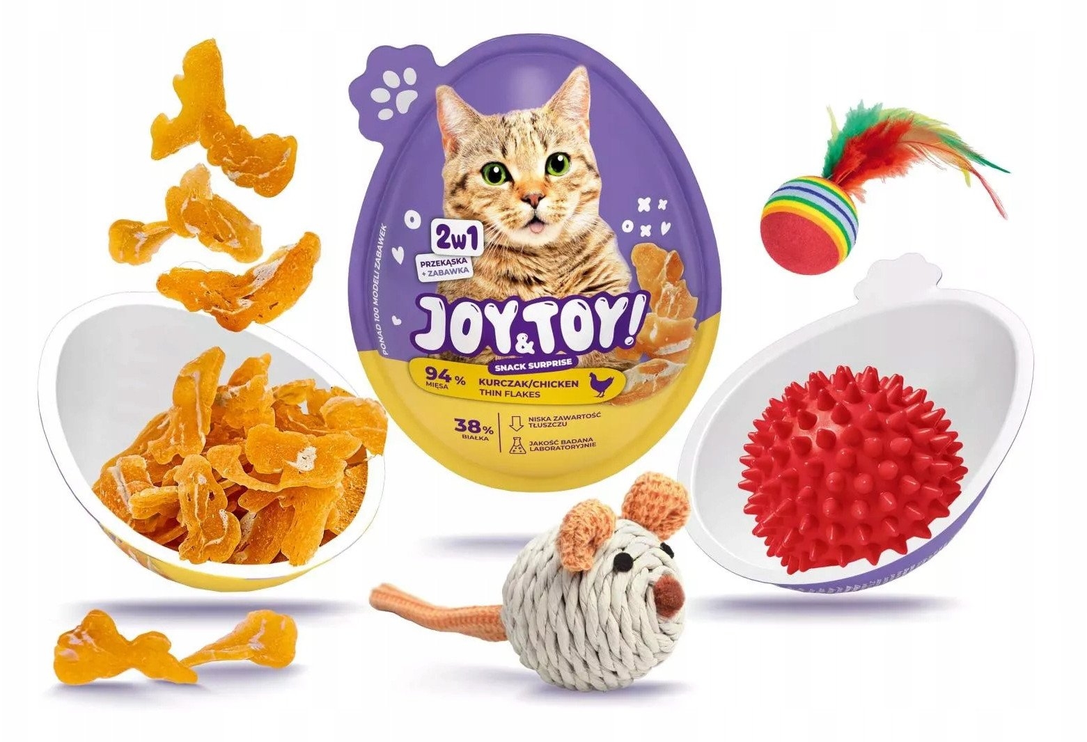 Joy&Toy! 2-1 pārsteiguma ola, kārums ar vistas garšu+rotaļlieta kaķiem - Produkta attēls 