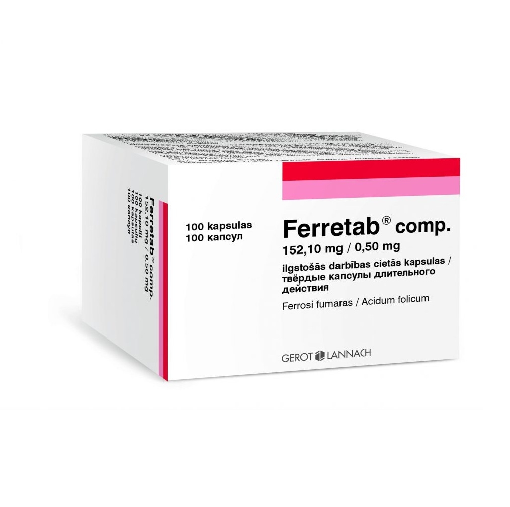 FERRETAB COMP.152.10MG/0.50MG KAPSULAS N100 - Produkta attēls 