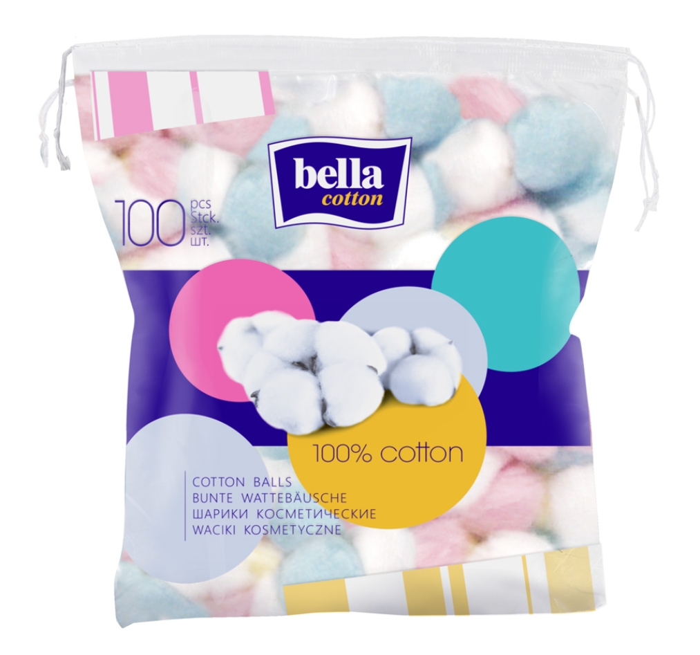 BELLA COTTON krāsainas vates bumbiņas, 100 gab. - Produkta attēls 