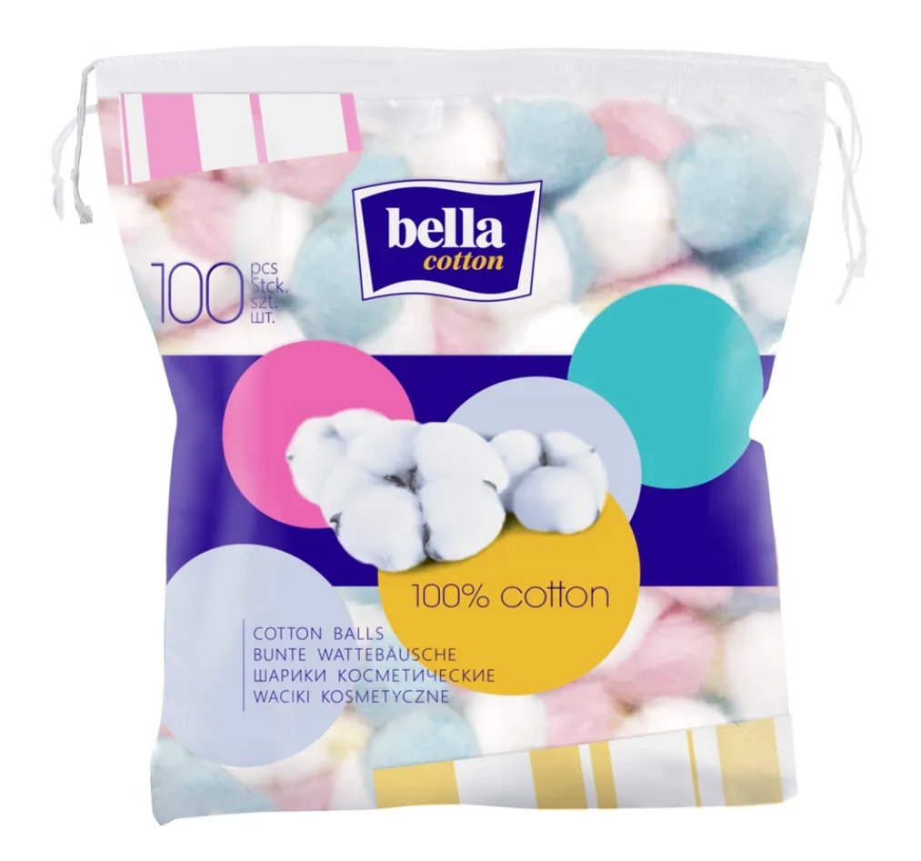 BELLA COTTON krāsainas vates bumbiņas, 100 gab. - Produkta attēls 