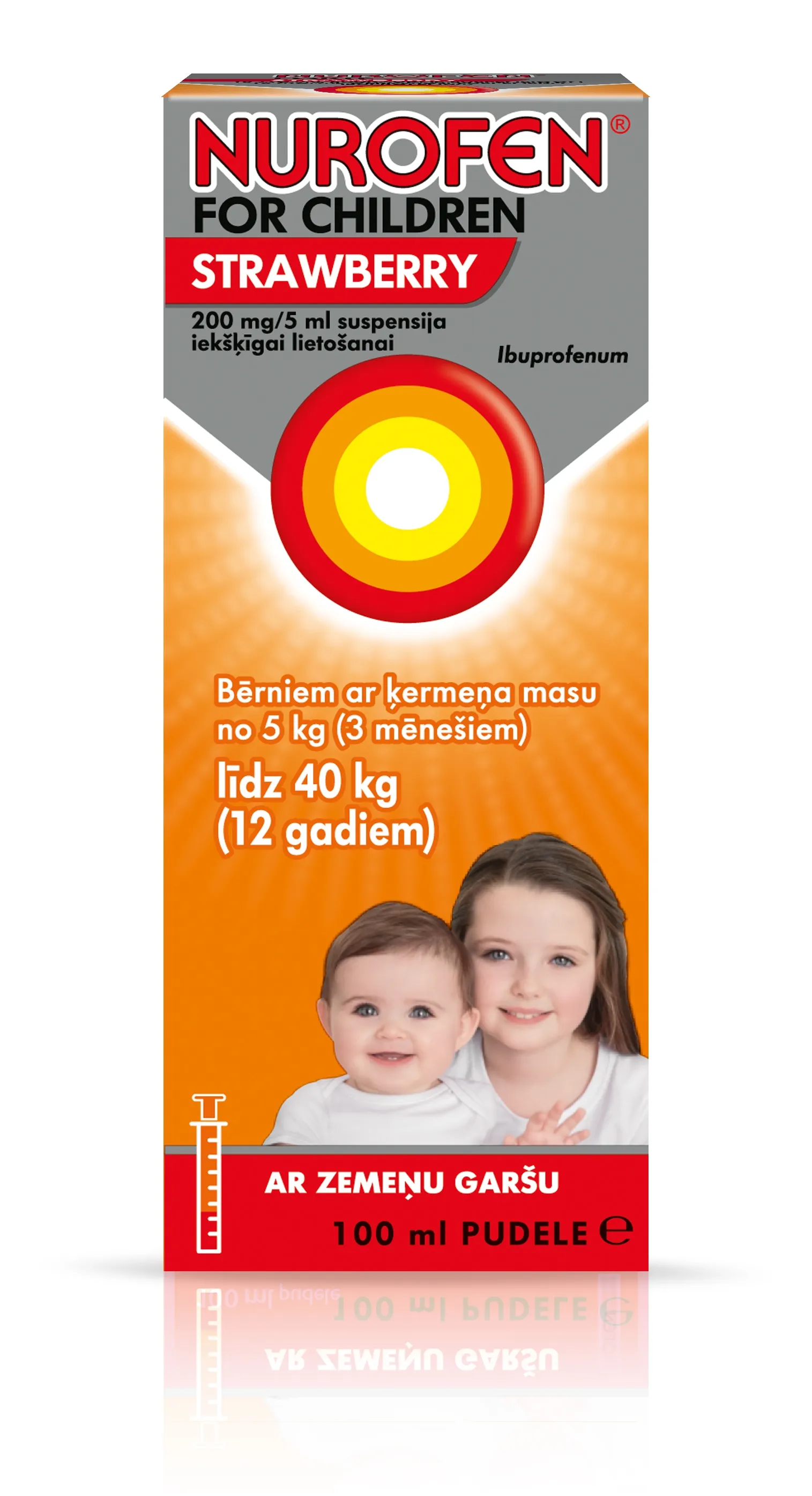 NUROFEN zemeņu 200 mg/ 5 ml suspensija, 100 ml - Produkta attēls 