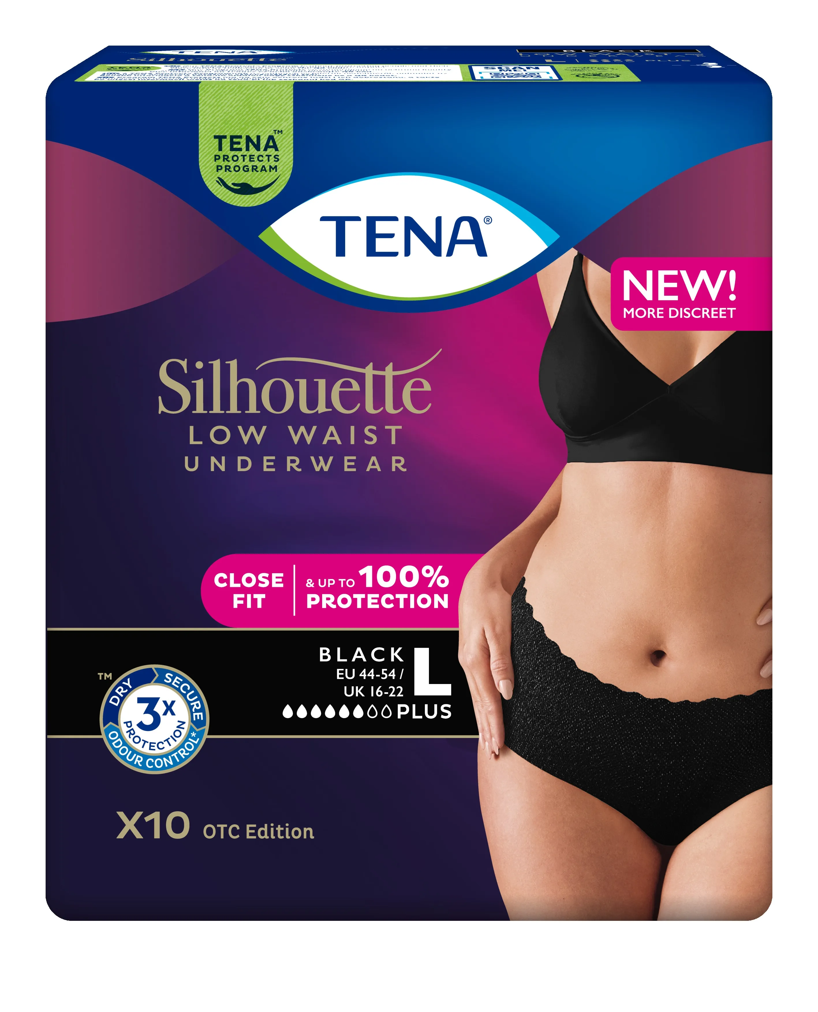 TENA Silhouette Pants Plus Noir bikses melnā krāsā, L izmērs, 10 gab. - Produkta attēls 