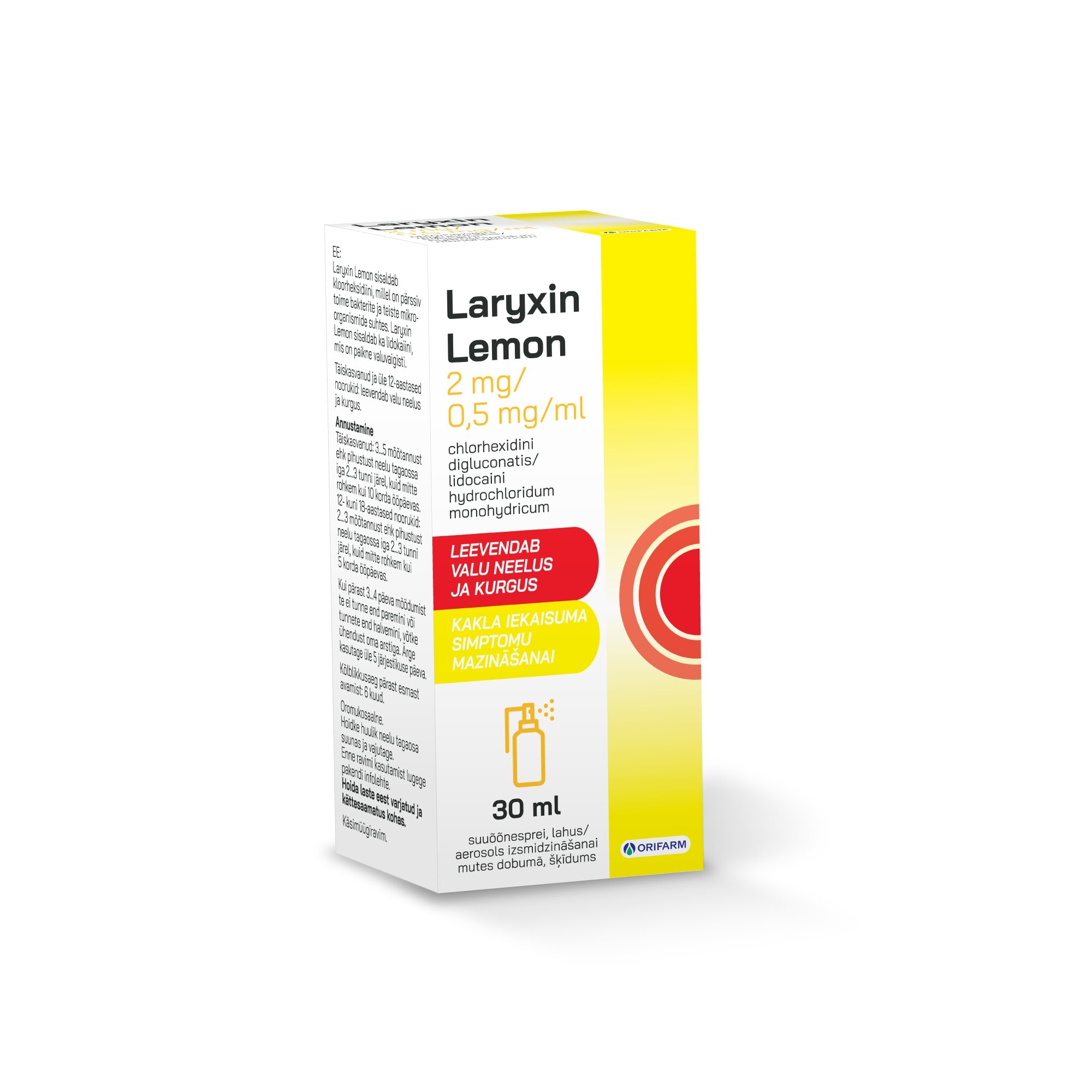 LARYXIN LEMON 2MG/0.5MG/ML SPRAY 30ML - Produkta attēls 