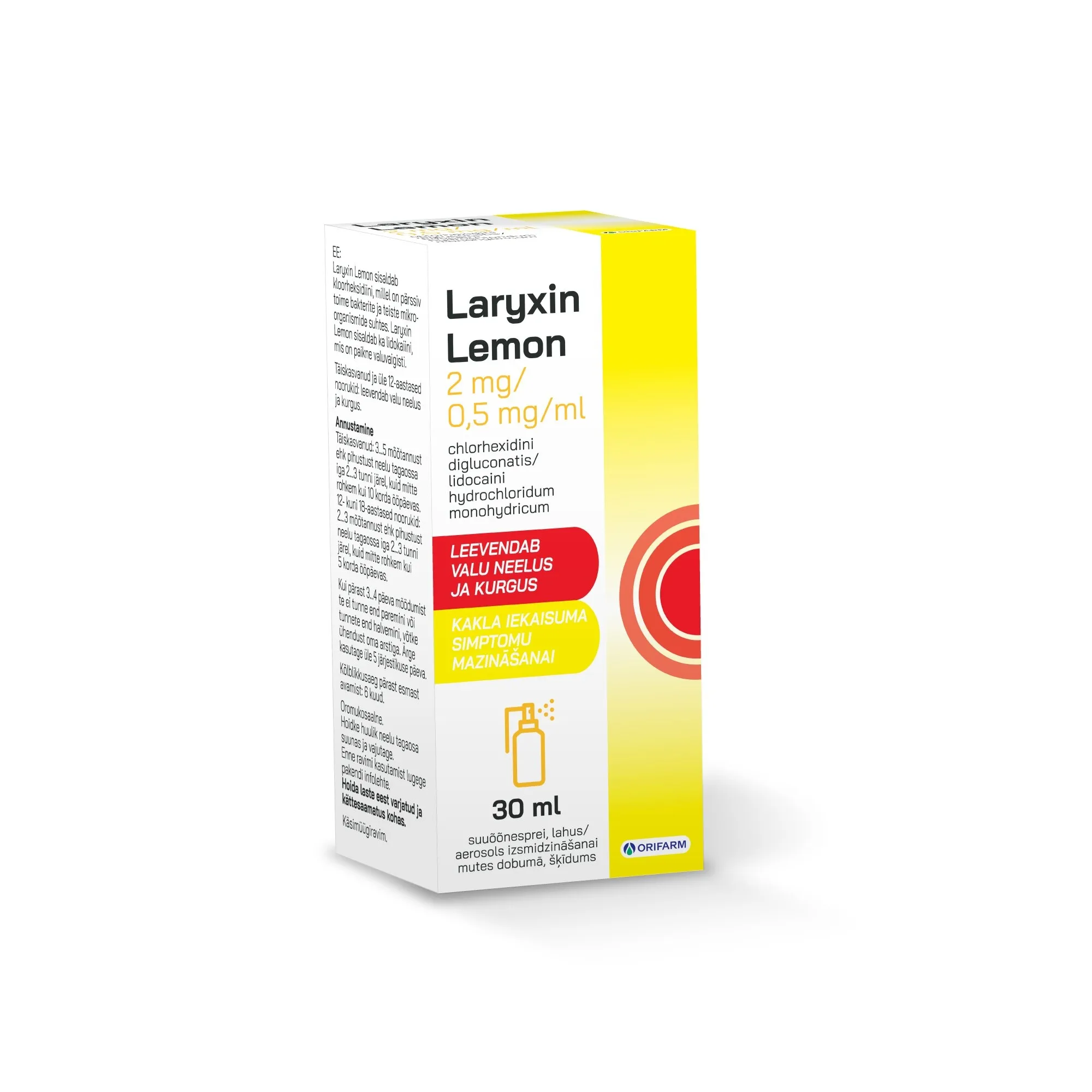 LARYXIN LEMON 2MG/0.5MG/ML SPRAY 30ML - Produkta attēls 