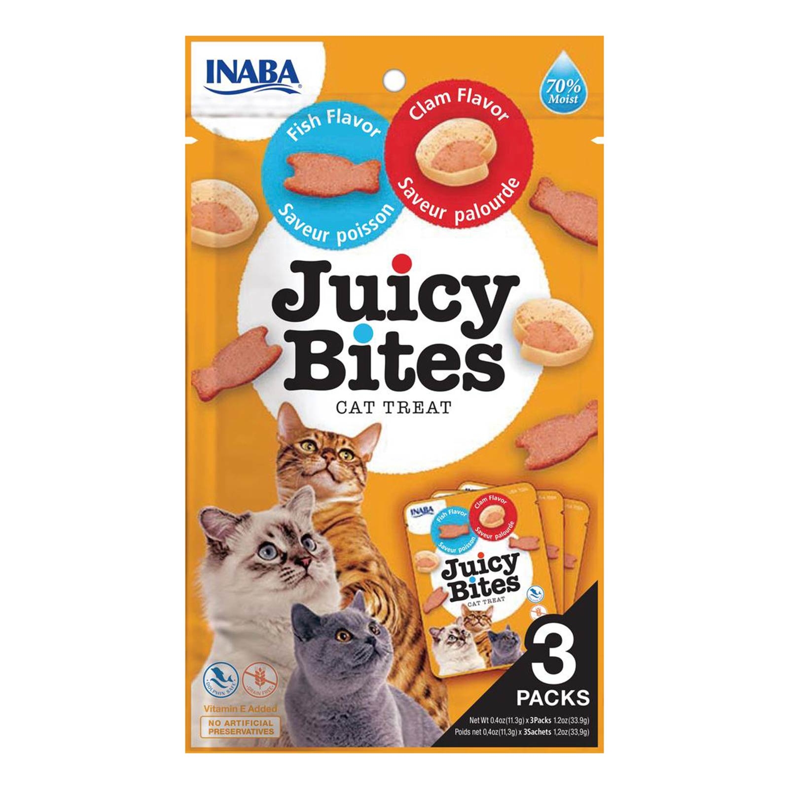 Churu Juicy Bites gabaliņi kaķiem, zivs&gliemenes 33.9g (11.3gx3) N6 - Produkta attēls 