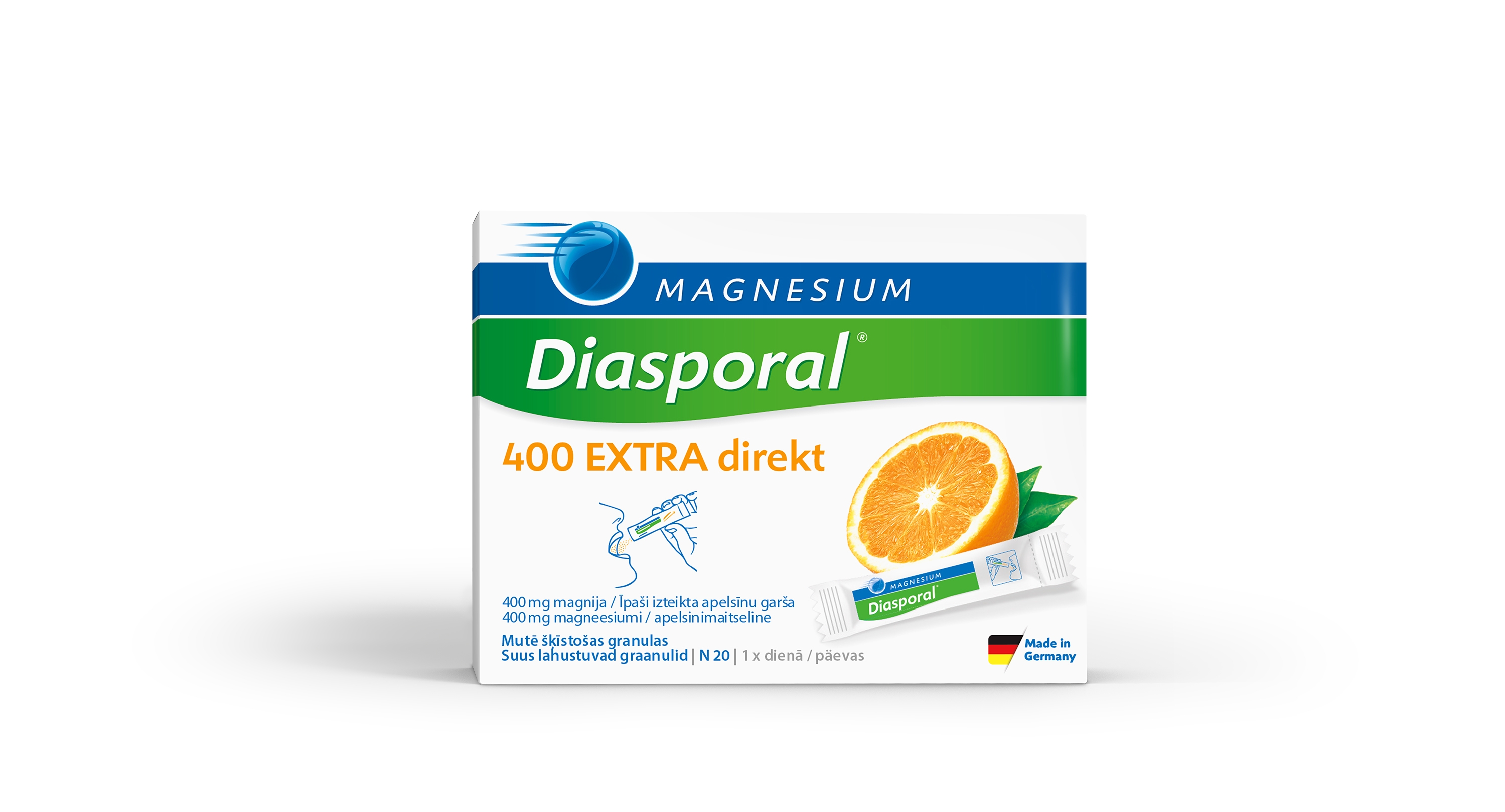 MAGNESIUM DIASPORAL Diasporal 400 Extra Direkt granulas ar apelsīnu ga - Produkta attēls 