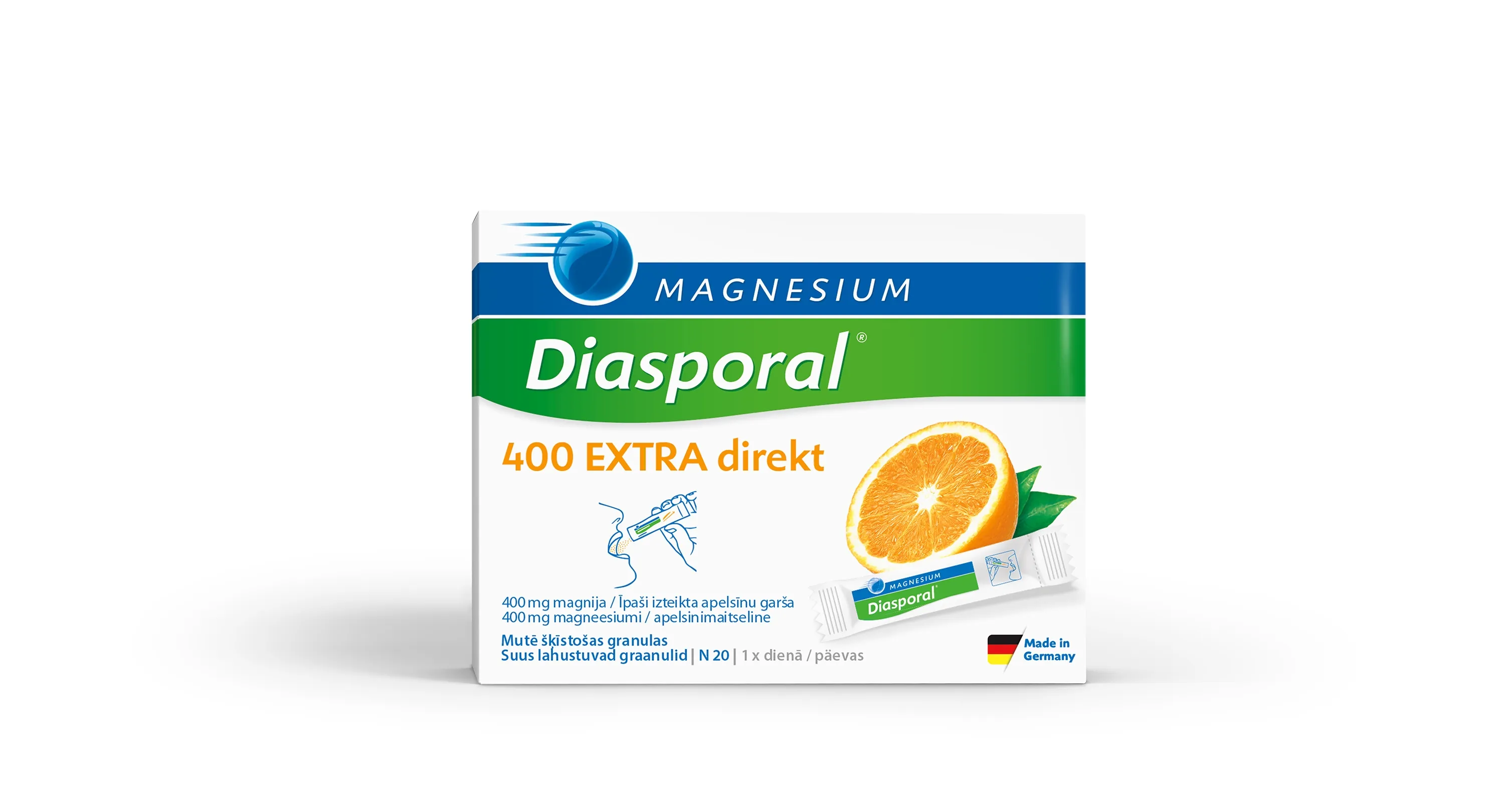 MAGNESIUM DIASPORAL Diasporal 400 Extra Direkt granulas ar apelsīnu ga - Produkta attēls 