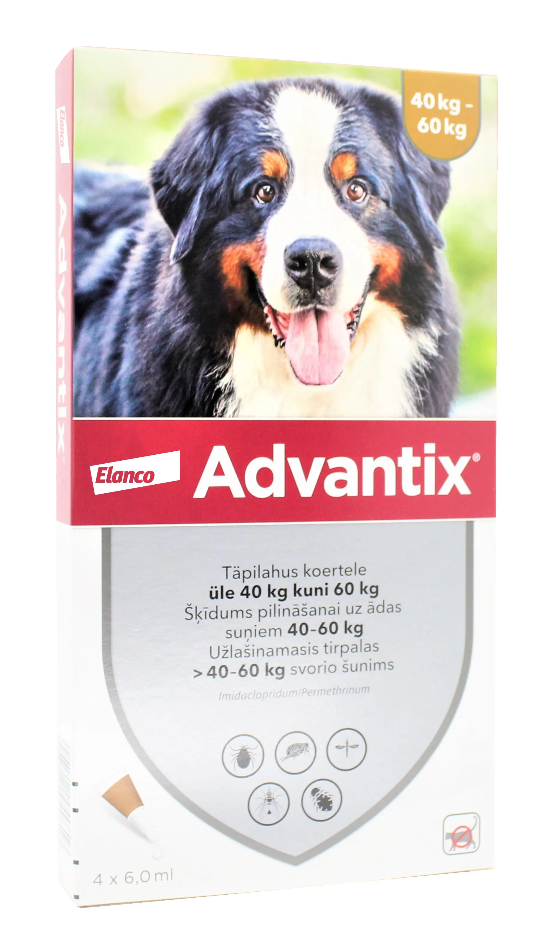 ADVANTIX   600/3000MG ŠĶĪD 6ML SUŅIEM 40-60KG N4 - Produkta attēls 