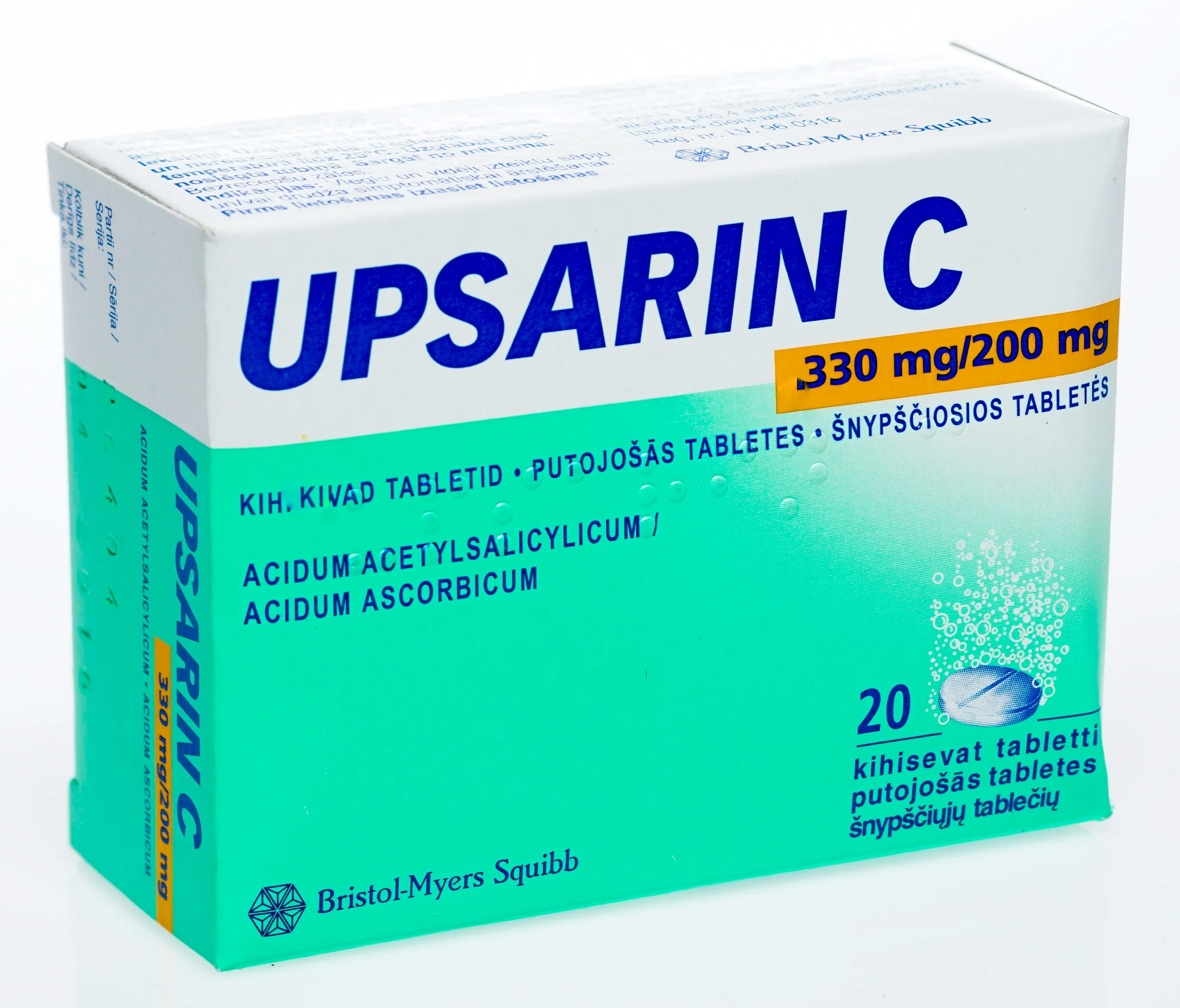 UPSARIN C 330 mg / 200 mg putojošās tabletes, 20 gab. - Produkta attēls 