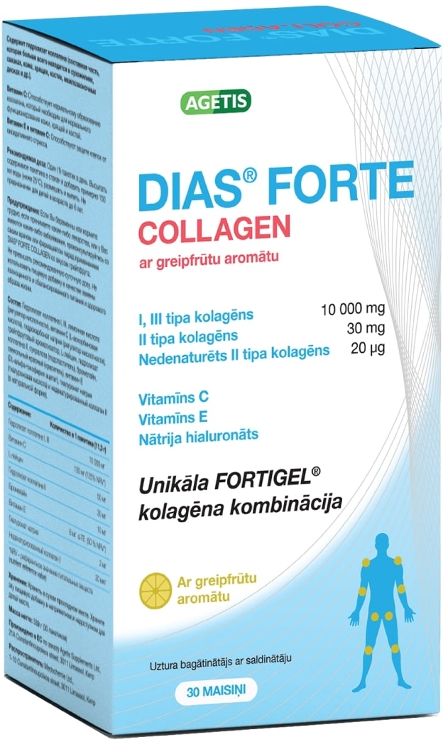DIAS Collagen Forte 11.3 g greipfrūtu pulveris, 30 gab. - Produkta attēls 