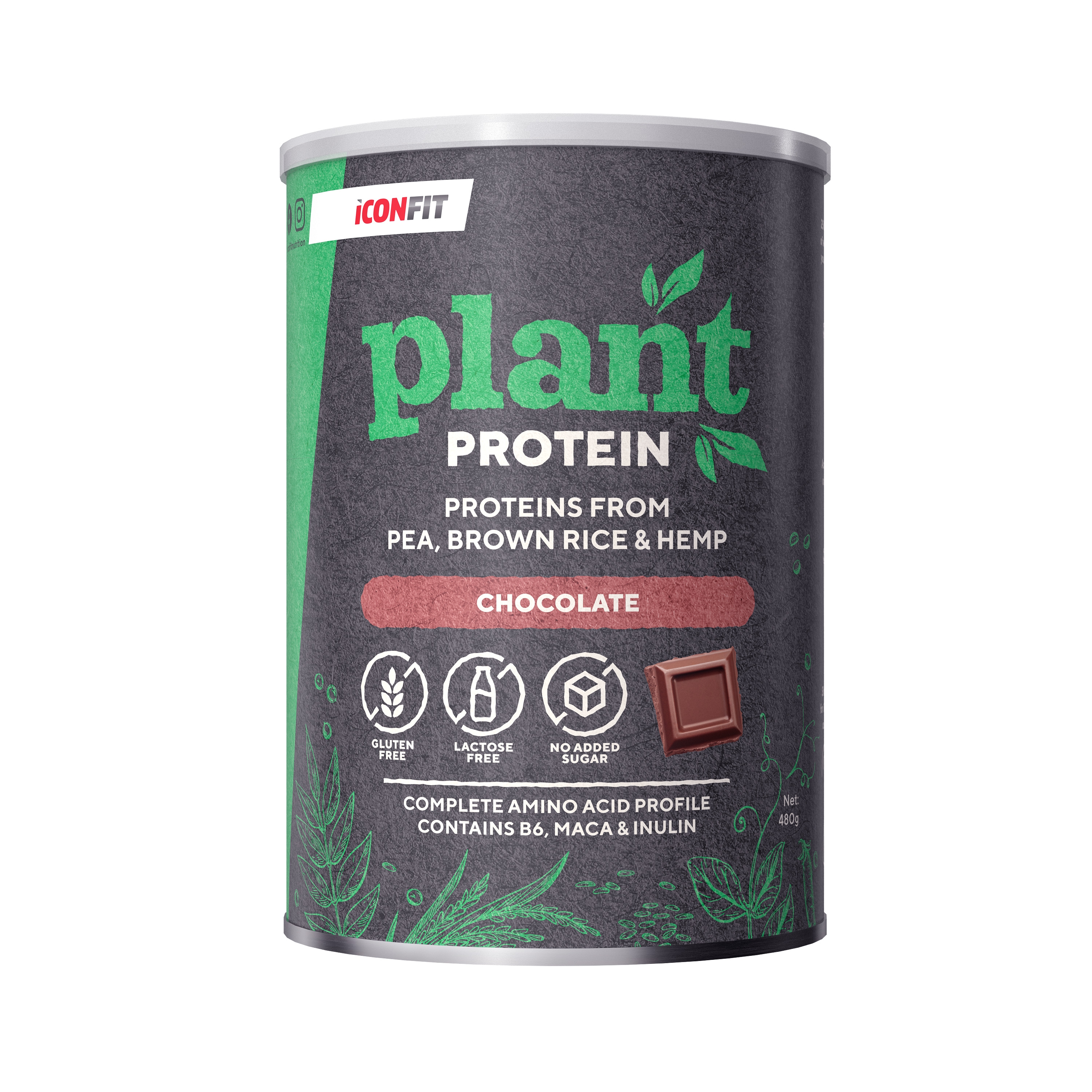 ICONFIT Plant Protein (ar šokolādes garšu) pulveris, 480 g. - Produkta attēls 