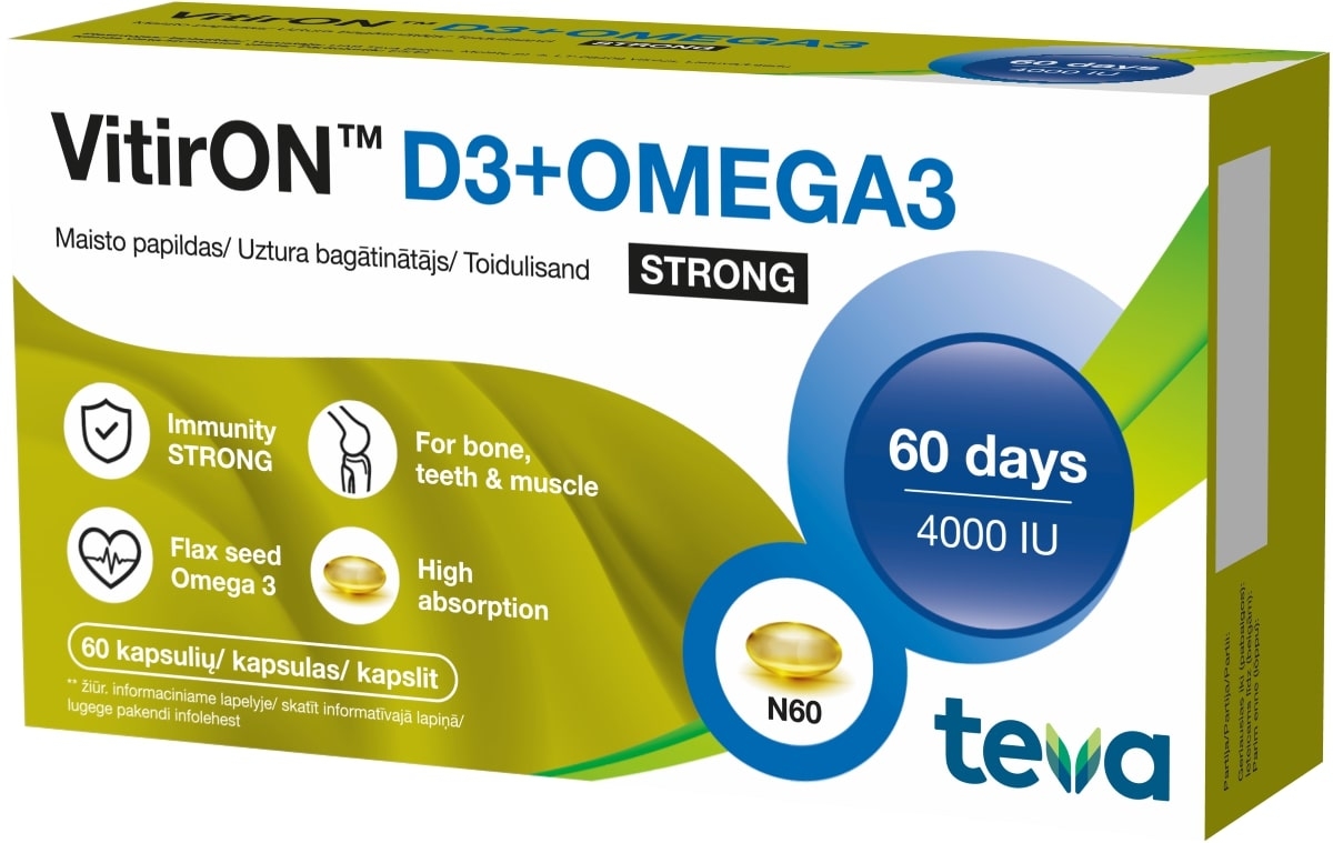VITIRON D3 + Omega-3 Strong kapsulas, 60 gab - Produkta attēls 