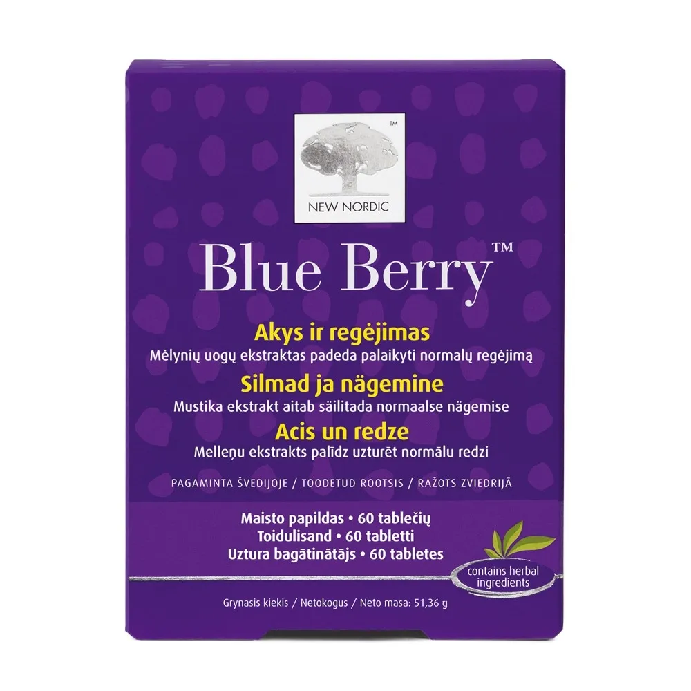 NEW NORDIC Blue Berry tabletes, 60 gab. - Produkta attēls 